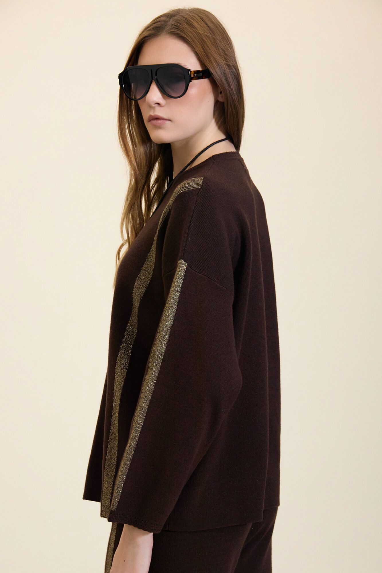 Meisie Camisola com riscas de lurex Castanho