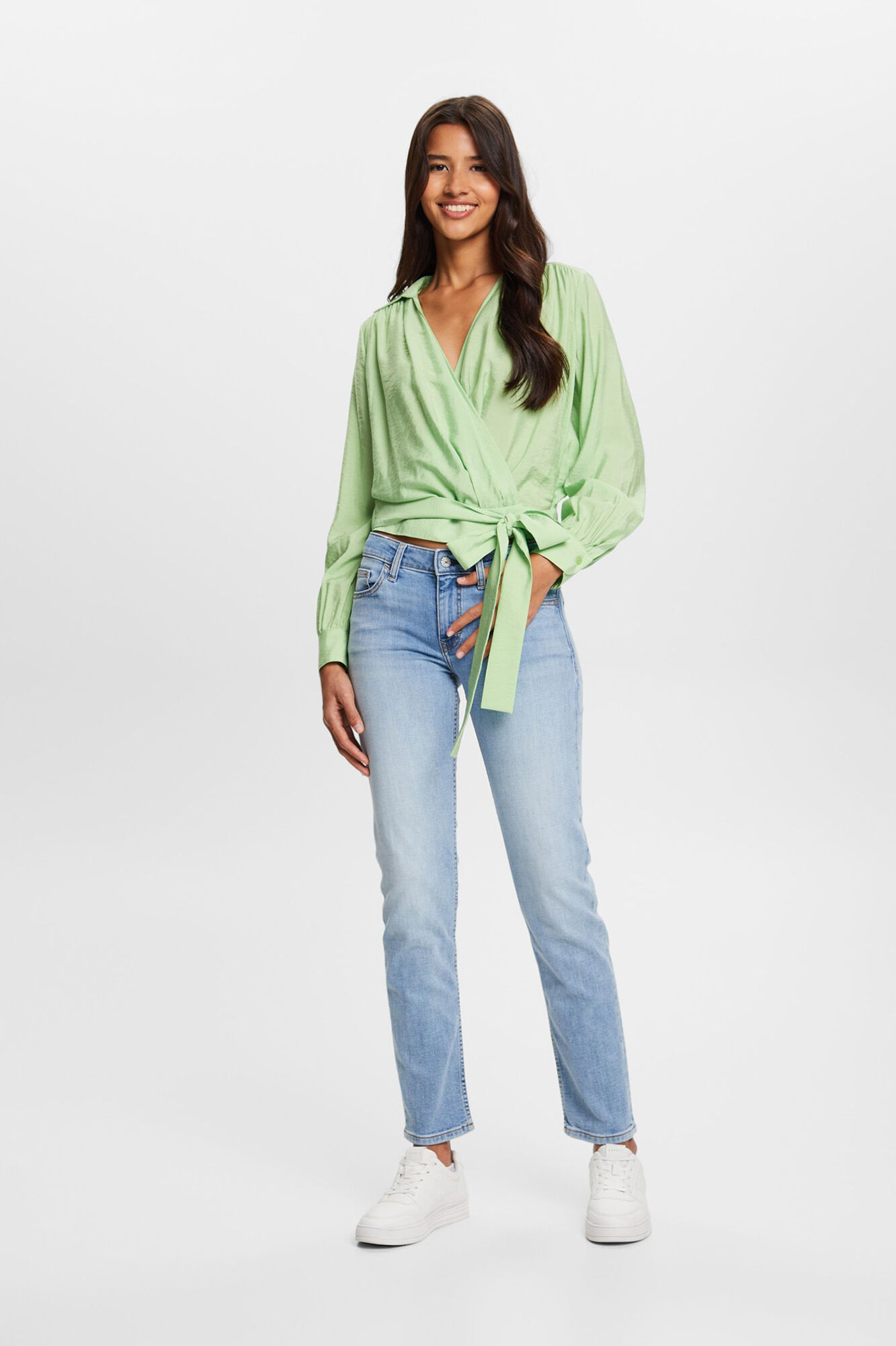Esprit Plain colour viscose crossover blouse Green