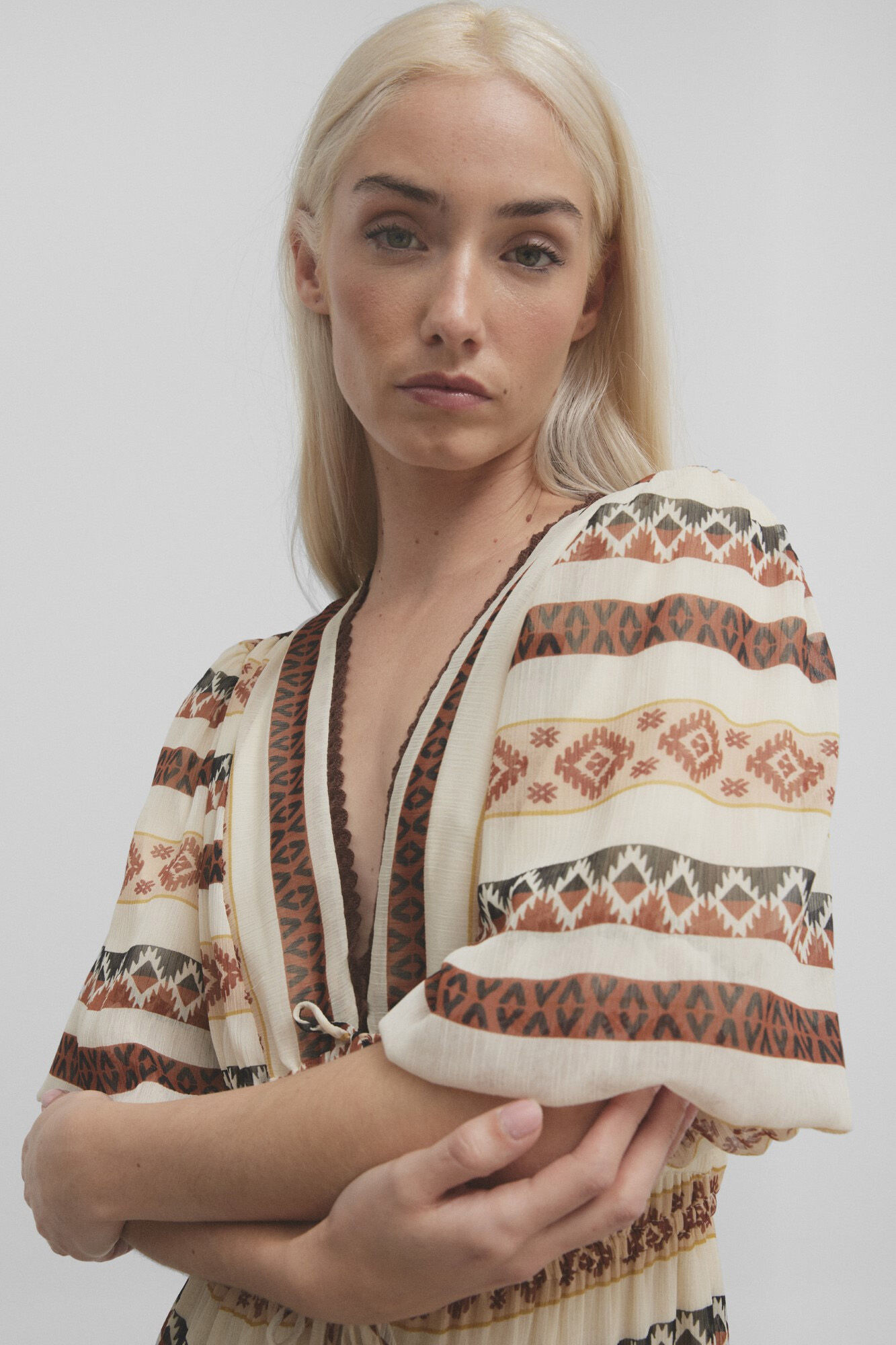 Silbon Vestido comprido com estampado &eacute;tnico  Tostado