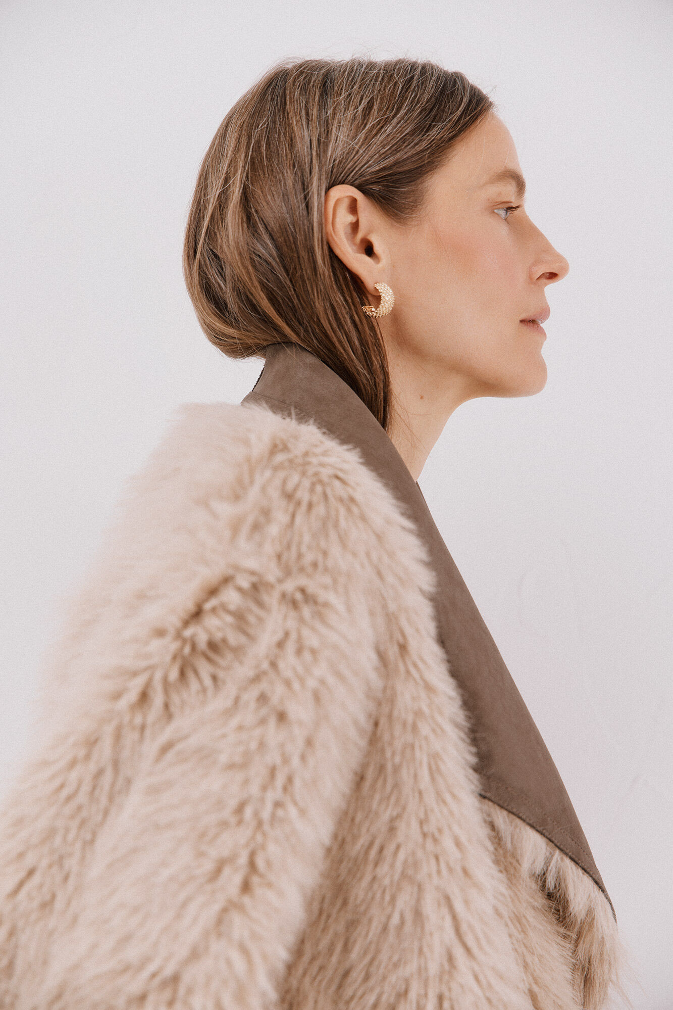 Cortefiel Long reversible fur coat Dark brown