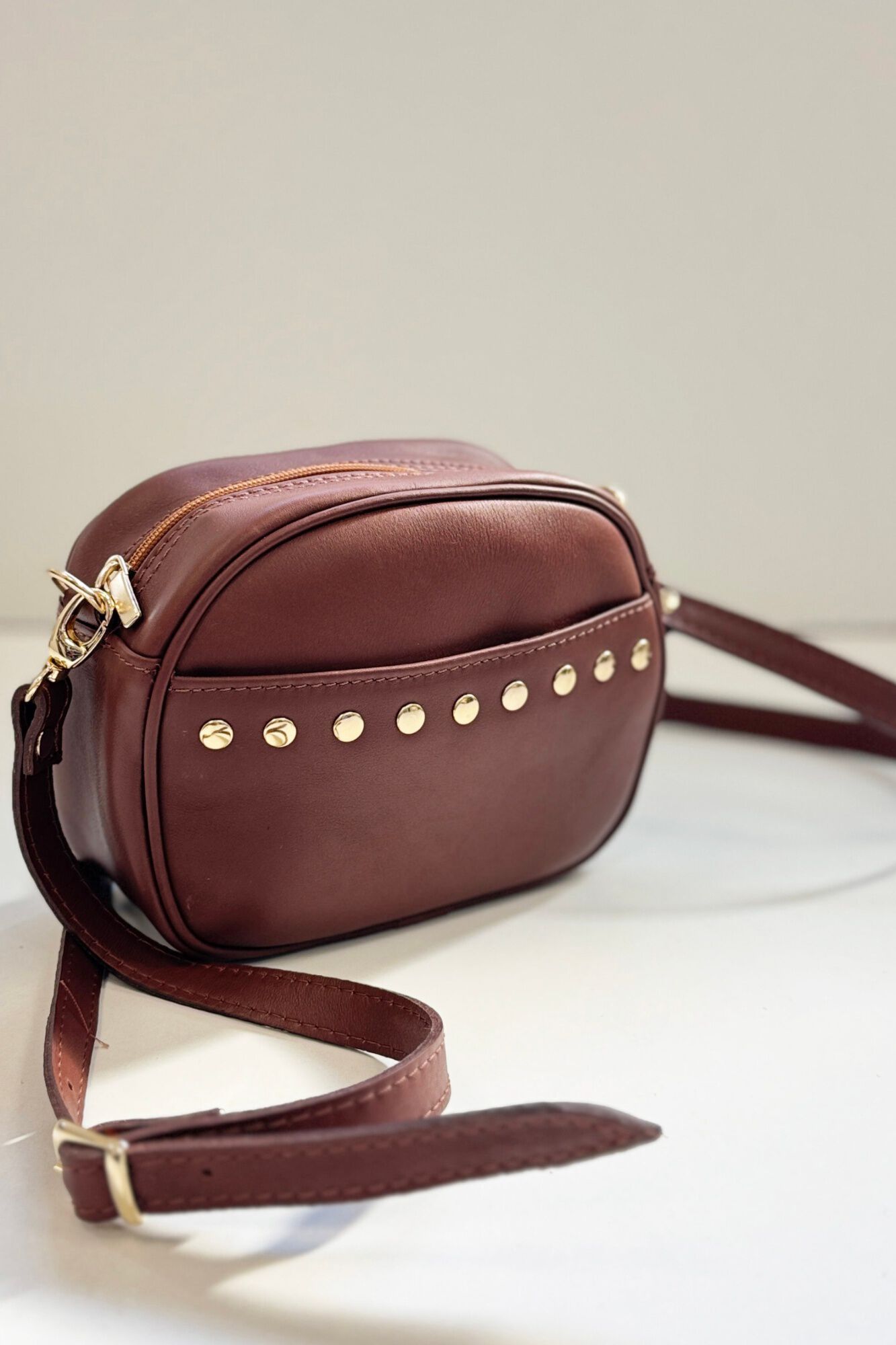 The Code Lola leather studded crossbody Brown