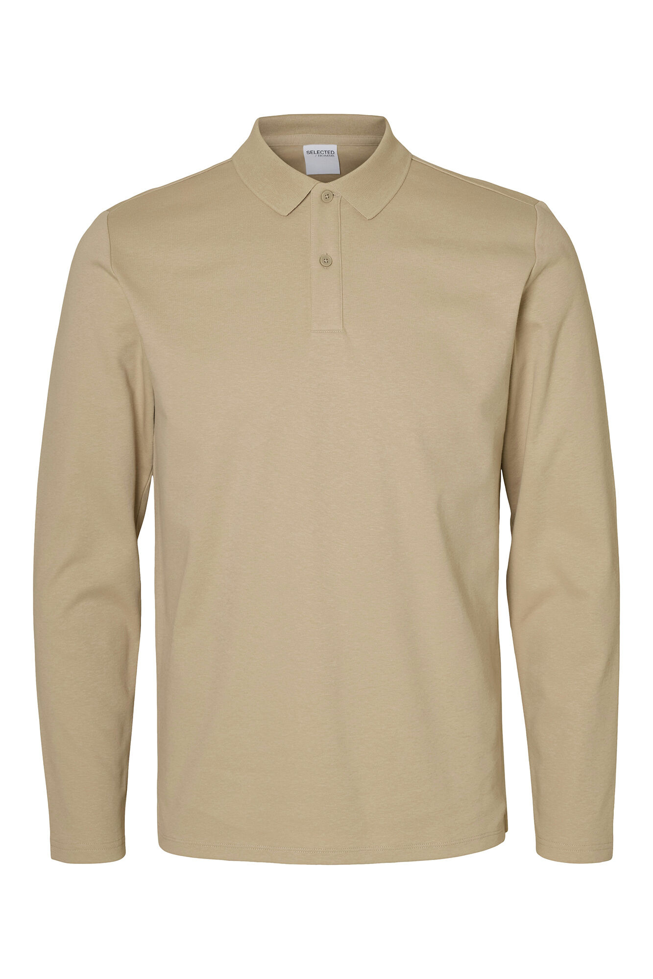 Selected Polo de manga comprida de algod&atilde;o reciclado.  Cinzento