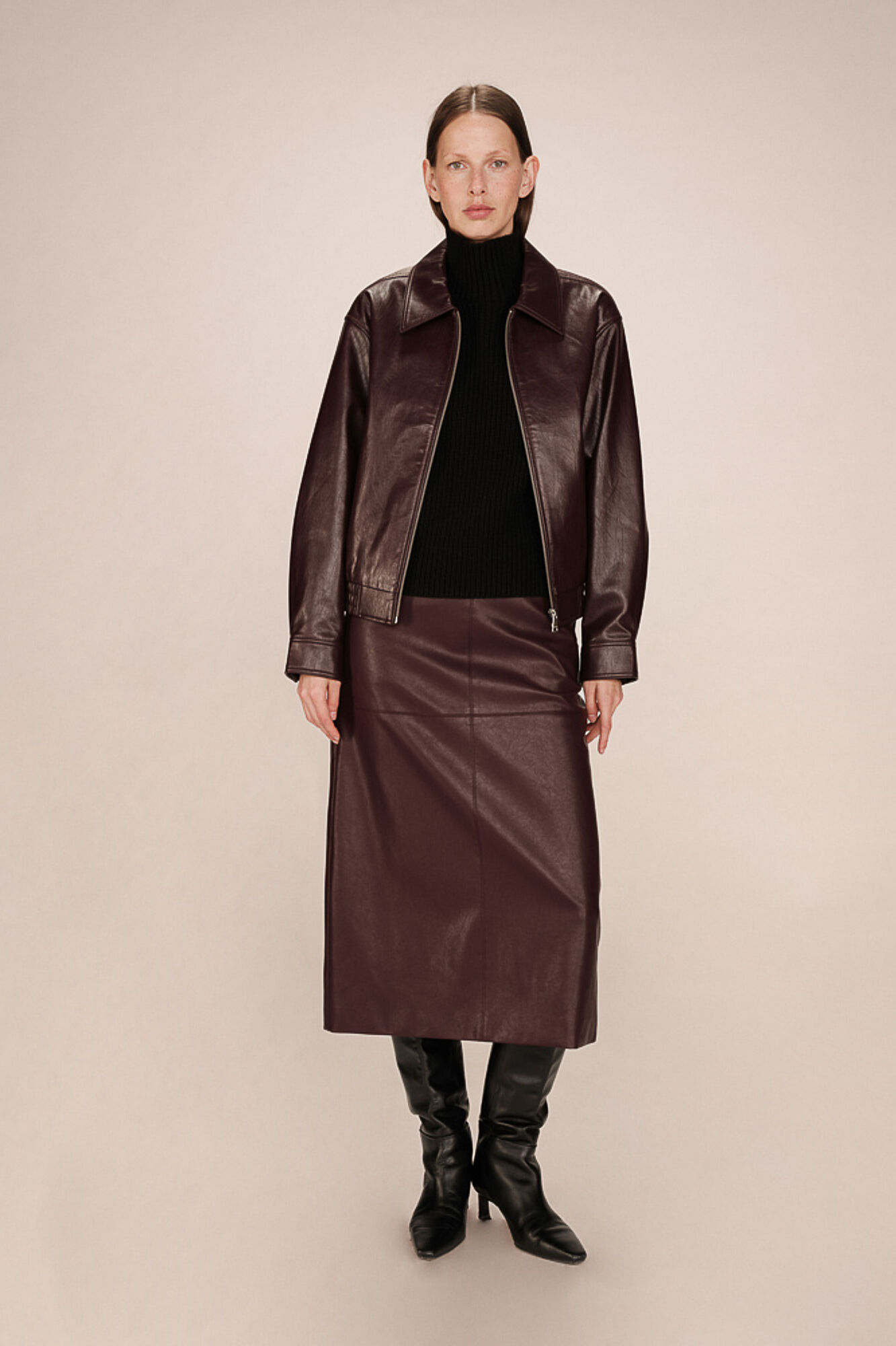 Grace & Mila Blus&atilde;o bomber oversized de couro marrom