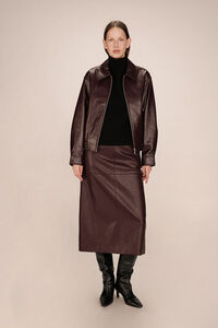 Grace & Mila Blus&atilde;o bomber oversized de couro marrom