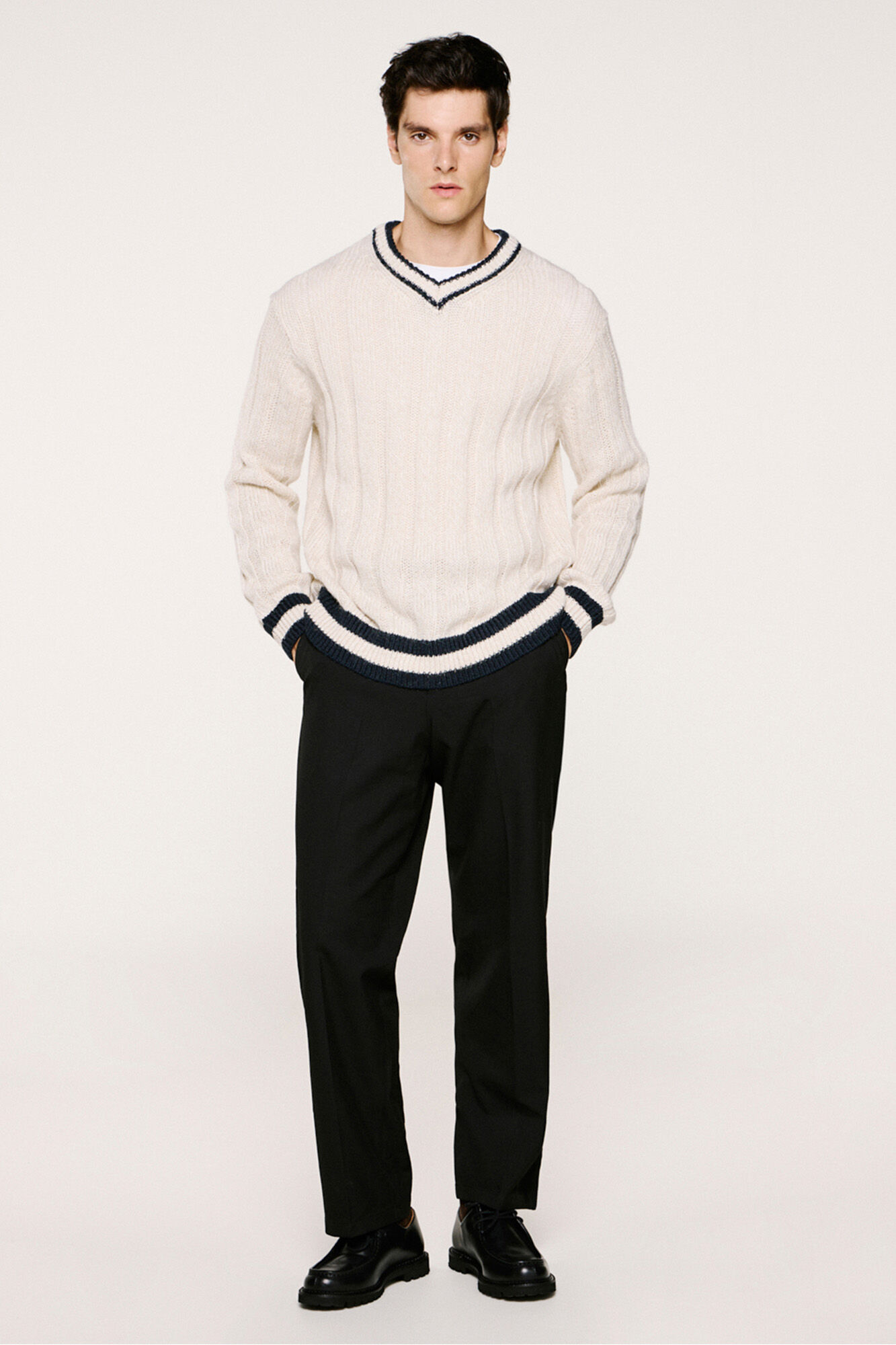 Selected Camisola de l&atilde; e alpaca com gola em V  Branco