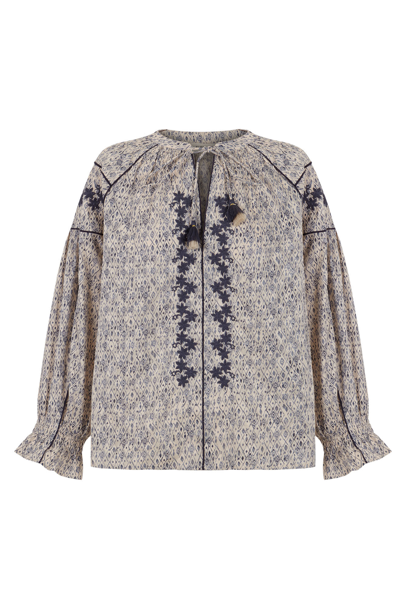 Slowlove Blusa bordada de manga comprida Impress&atilde;o