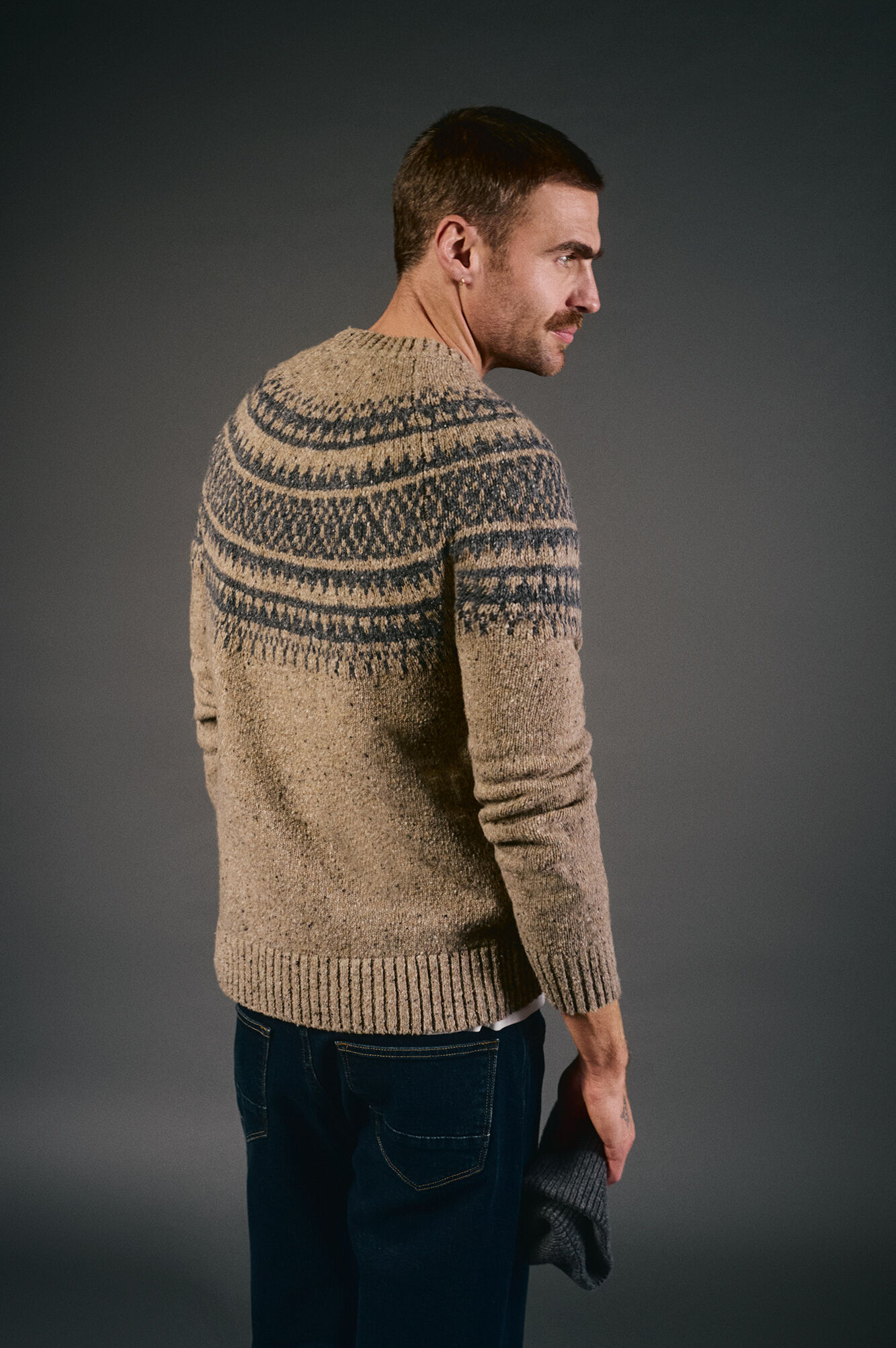 OOTO Camisola de Natal jacquard gola caixa Tostado