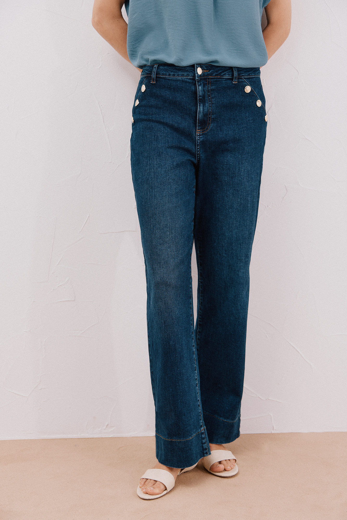 Cortefiel Palazzo pants with buttons  Blue