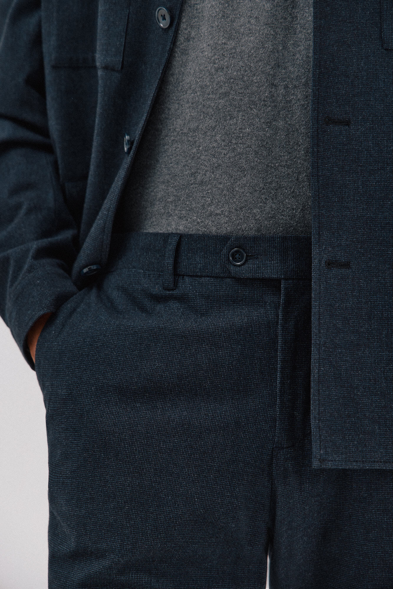 Cortefiel Micro-check cotton pants Navy