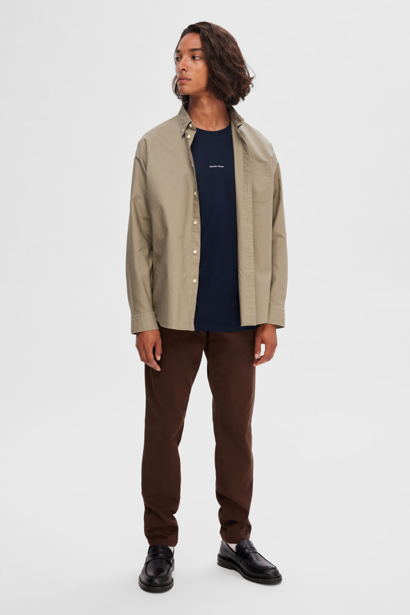 Selected Short-sleeved 100% organic cotton T-shirt with logo Navy