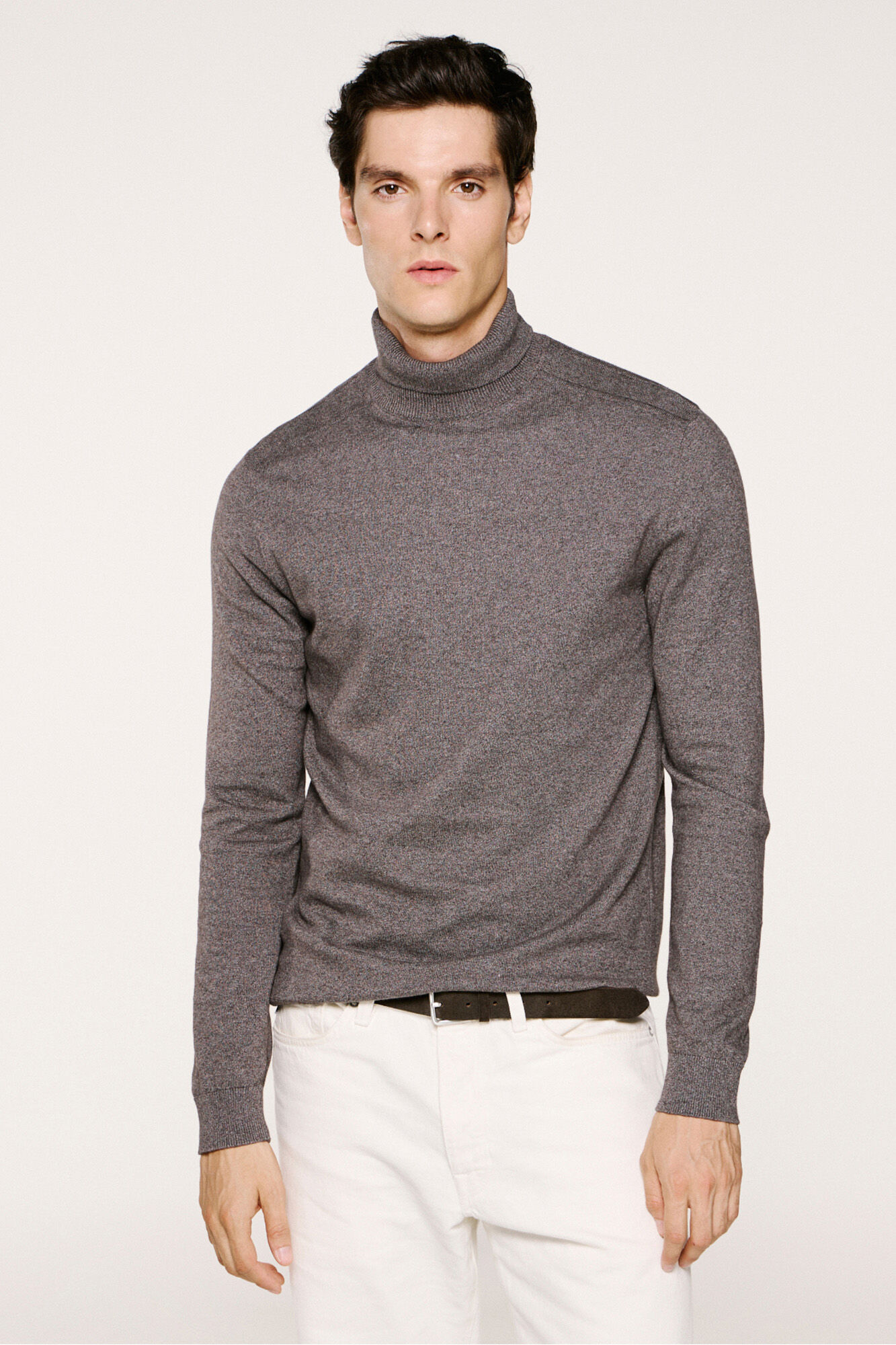 Selected Camisola de gola de algod&atilde;o org&acirc;nico  Cinzento