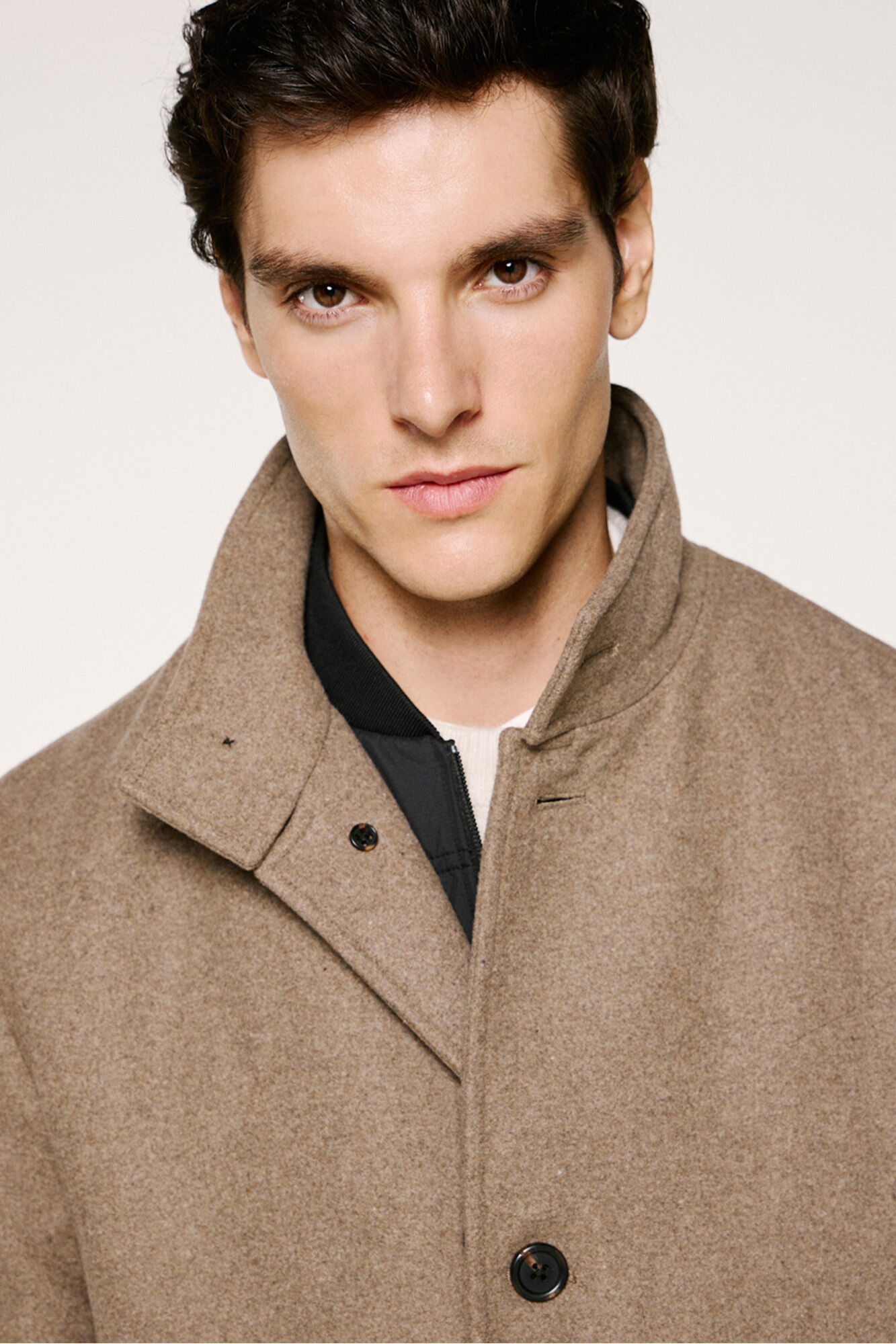 Selected Sobretudo de l&atilde; com gola chamin&eacute;  