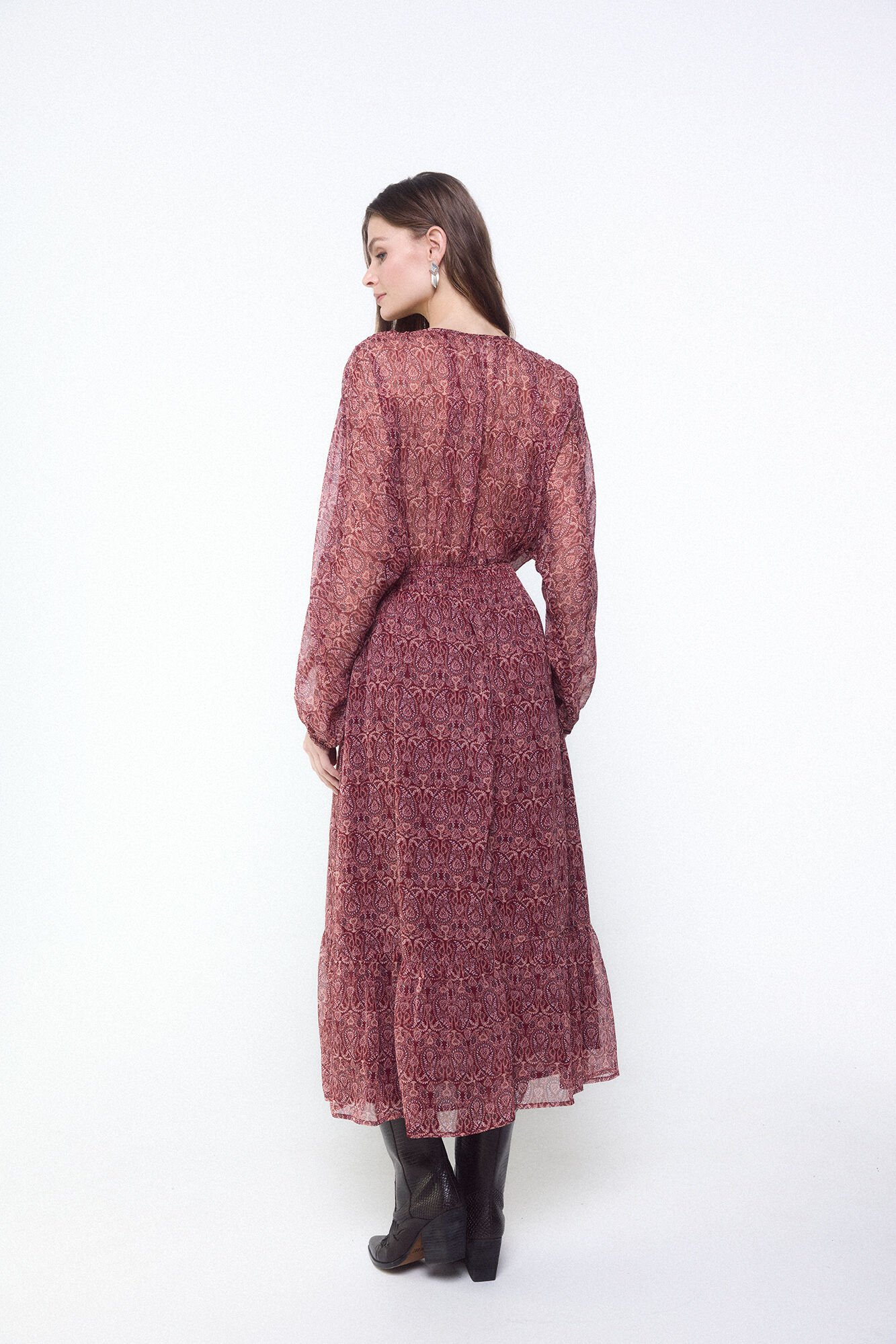 Slowlove Embroidered gemstone print dress Red