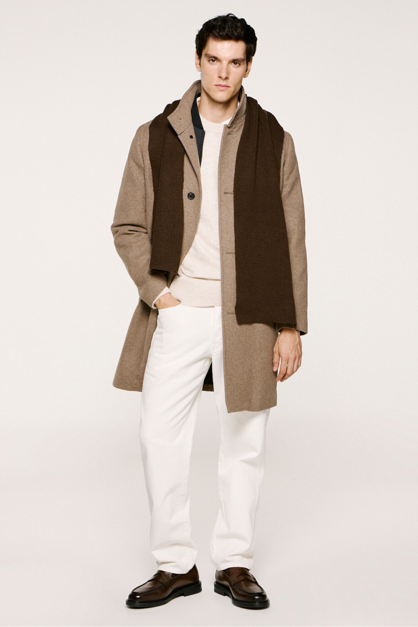 Selected Sobretudo de l&atilde; com gola chamin&eacute;  