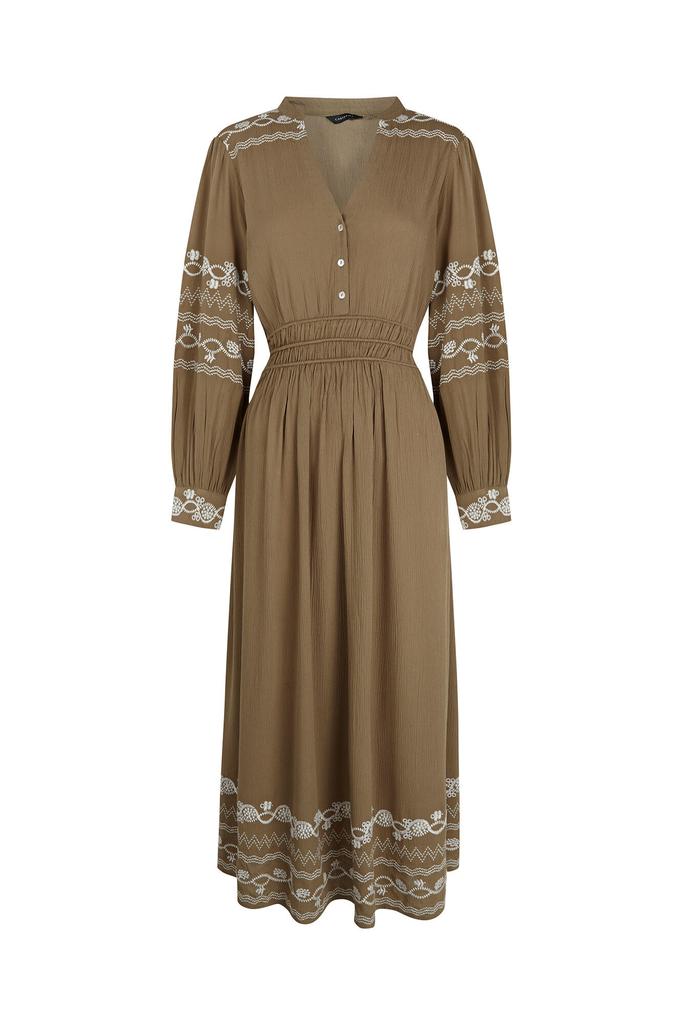 Cortefiel Embroidered dress Kaki
