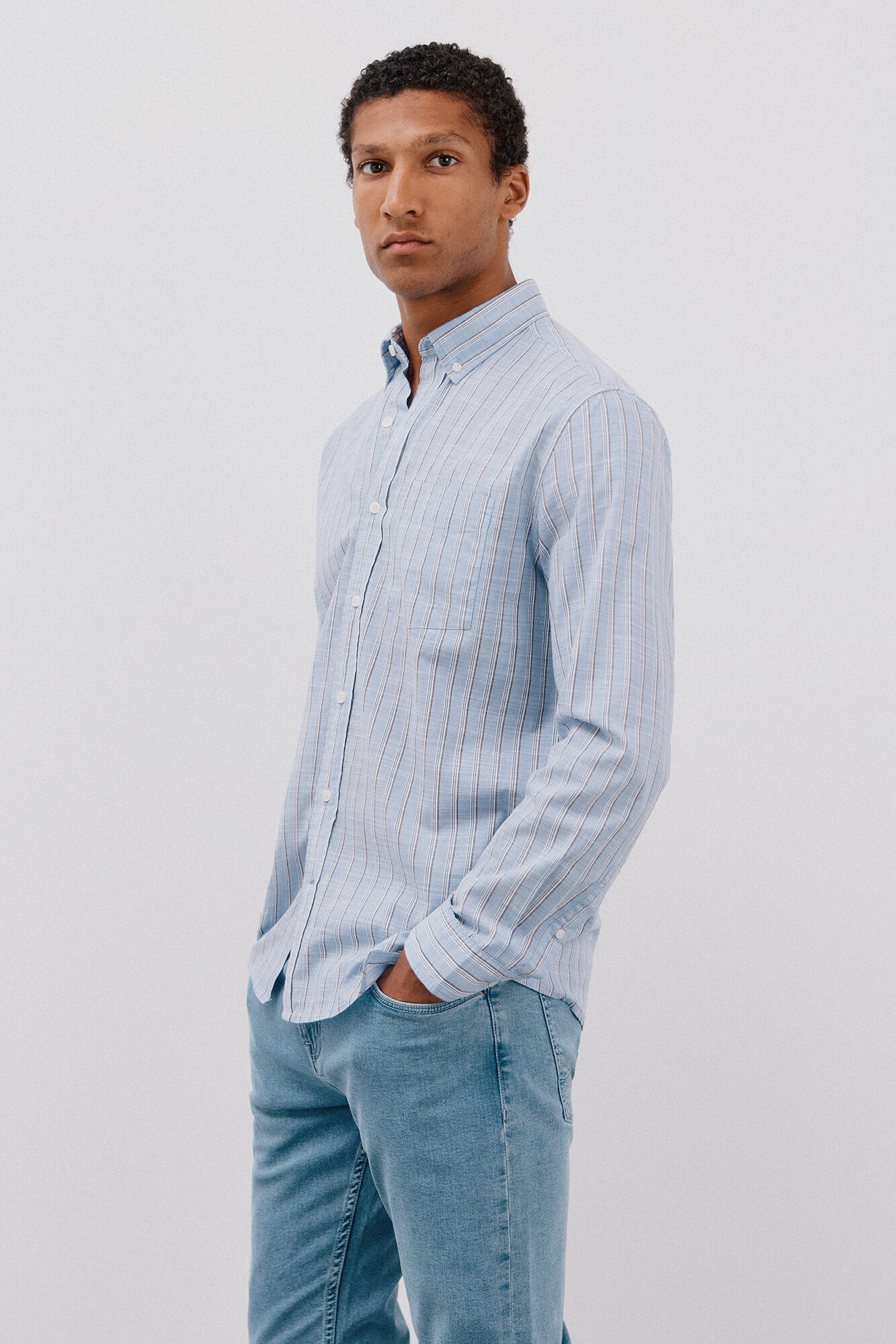 Cortefiel Camisa riscas em chamas Azul