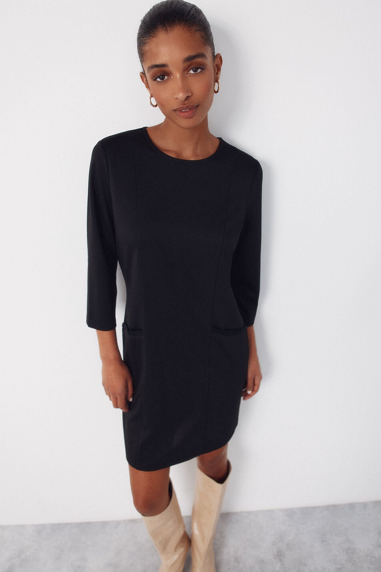 Cortefiel Short tweed dress Black