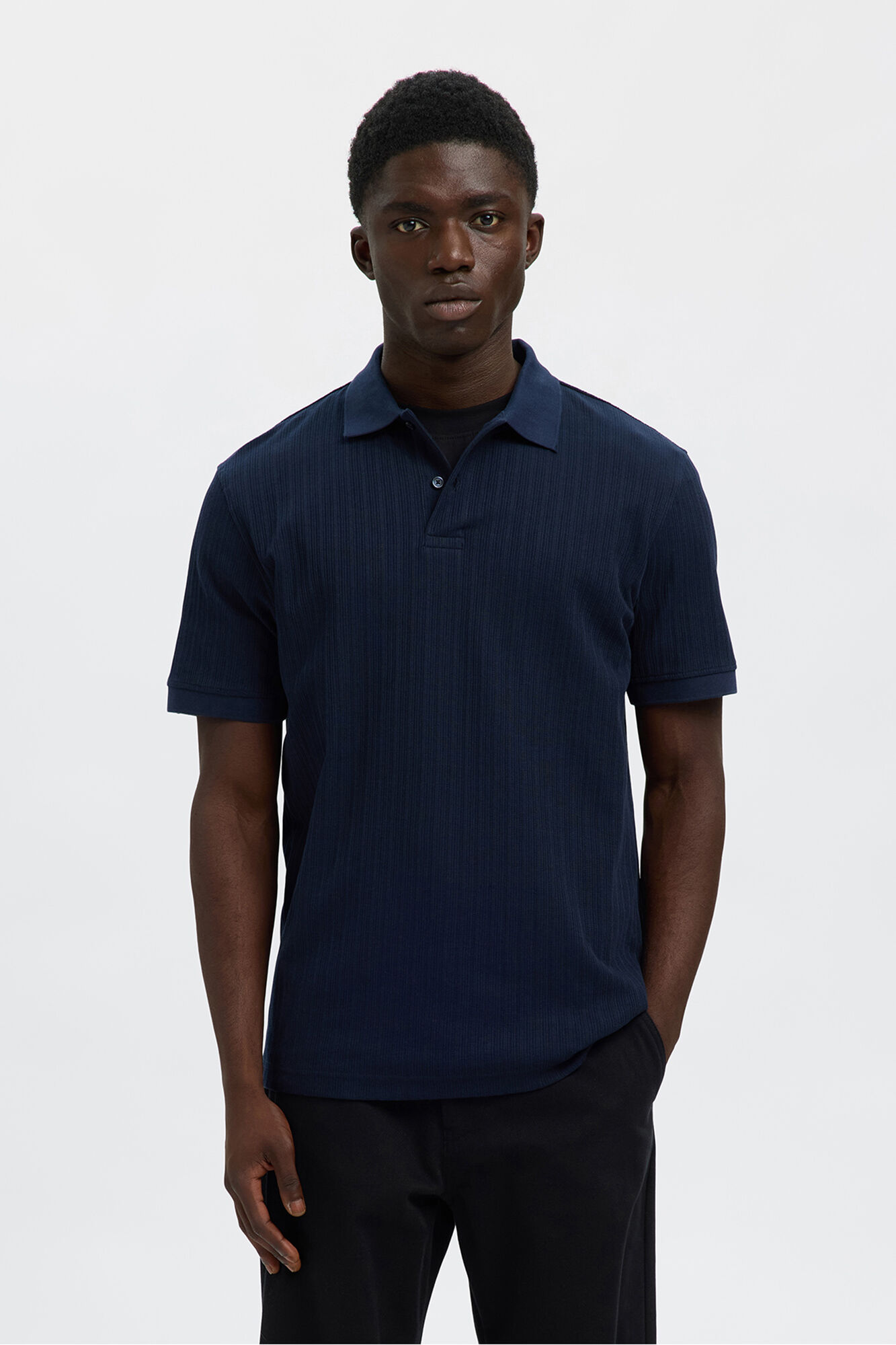 Selected Regular Fit Short Sleeve Rib Polo shirt  Navy