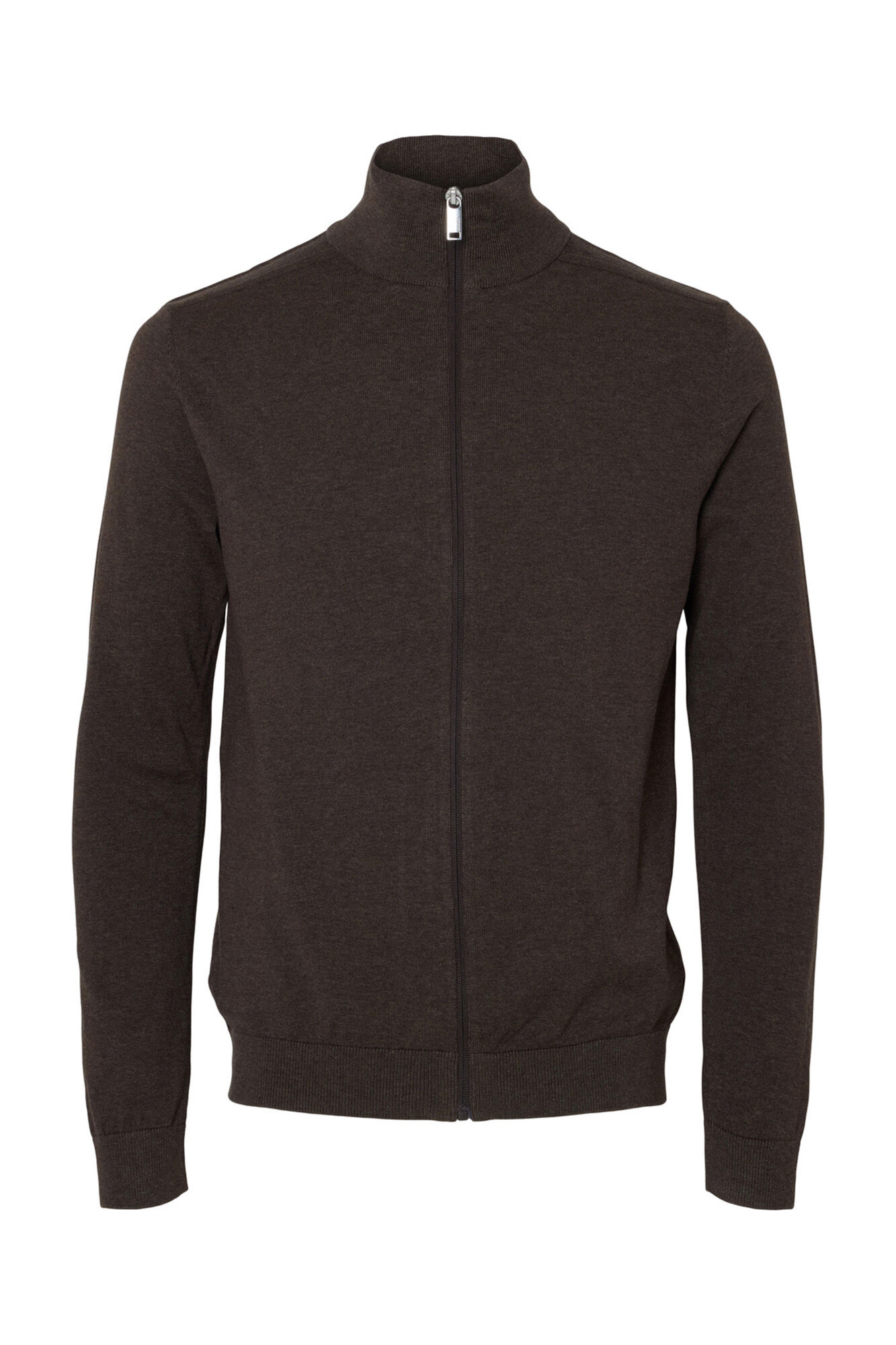 Selected C&aacute;rdigan cremallera 100% algod&oacute;n Marr&oacute;n