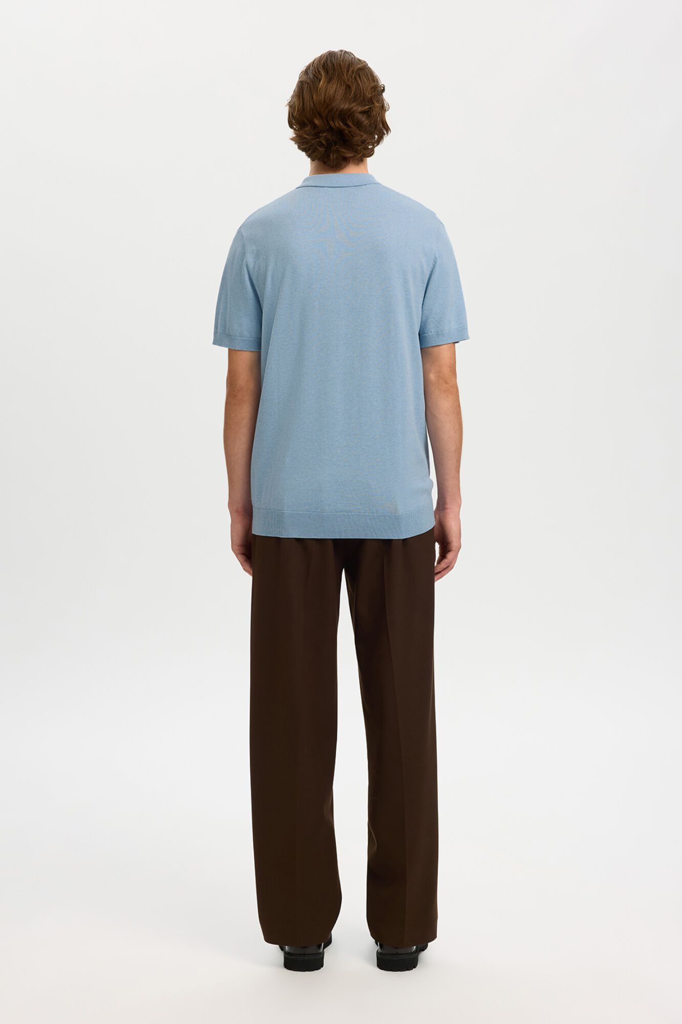 Selected Polo manga curta em malha Azul