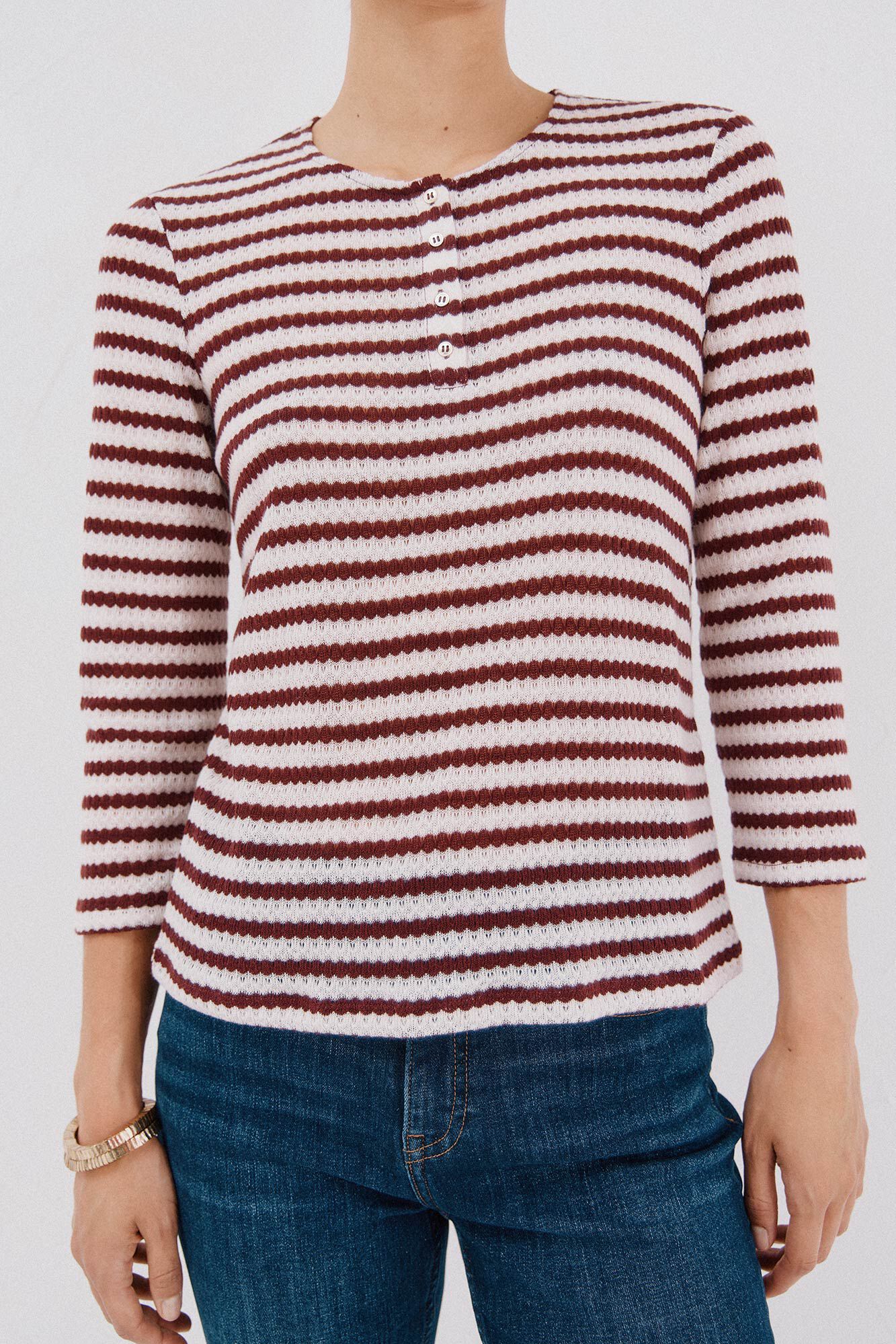 Cortefiel striped structured top Maroon