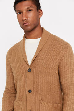 Cortefiel Cardigan with textured wool and button fastening Beige