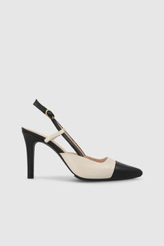 Cortefiel Women's leather slingback court shoes Black
