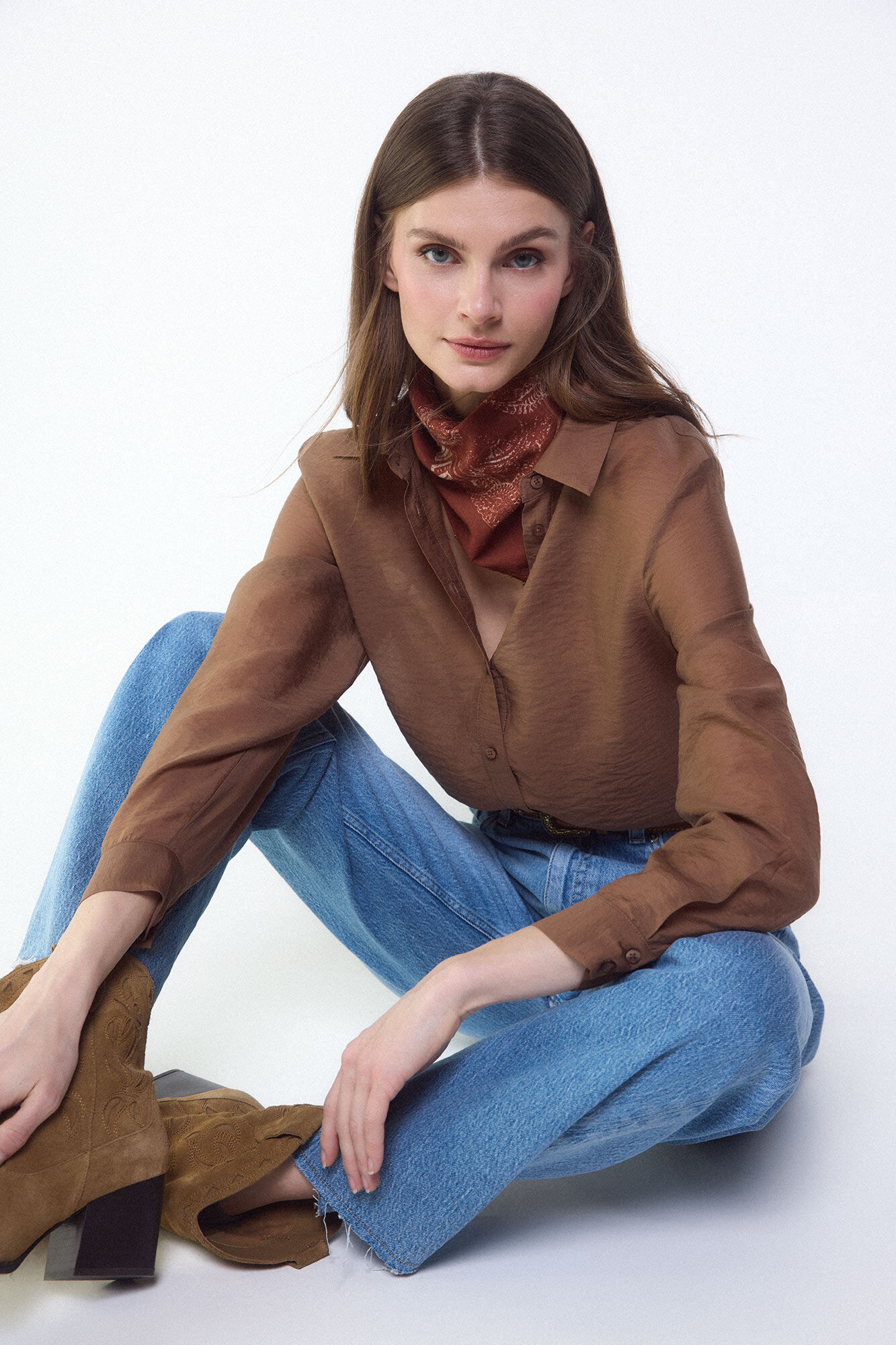 Slowlove Camisa em organza Castanho