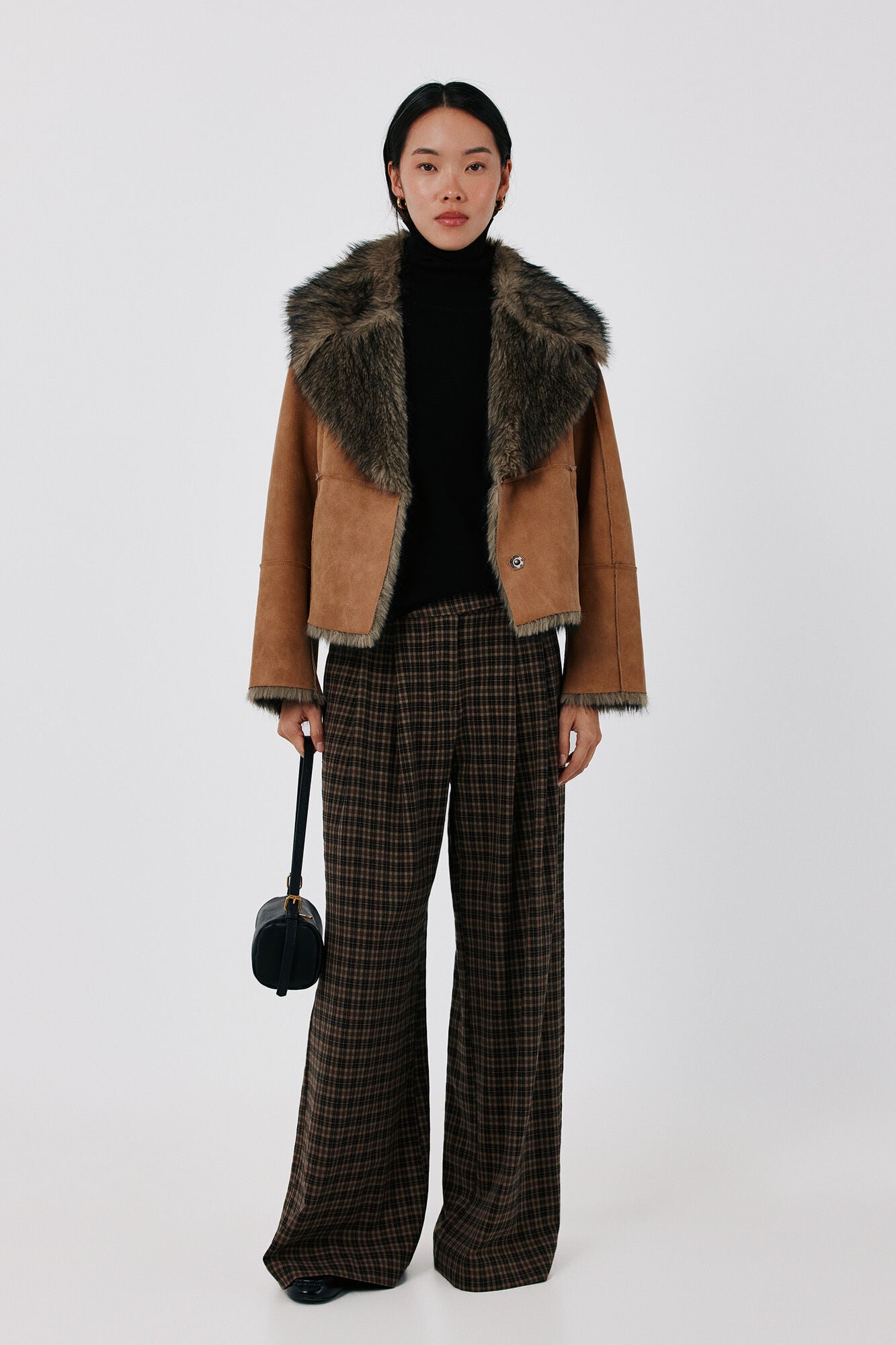 Cortefiel Short double-faced effect coat Beige