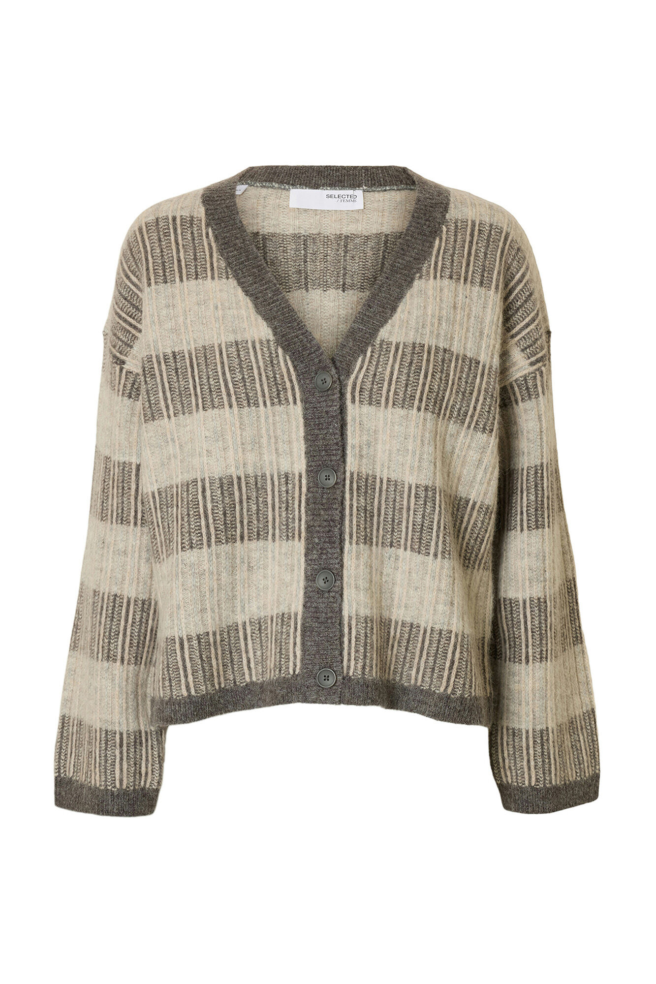 Selected Casaco de malha de gola em bico de alpaca e l&atilde; Cinzento