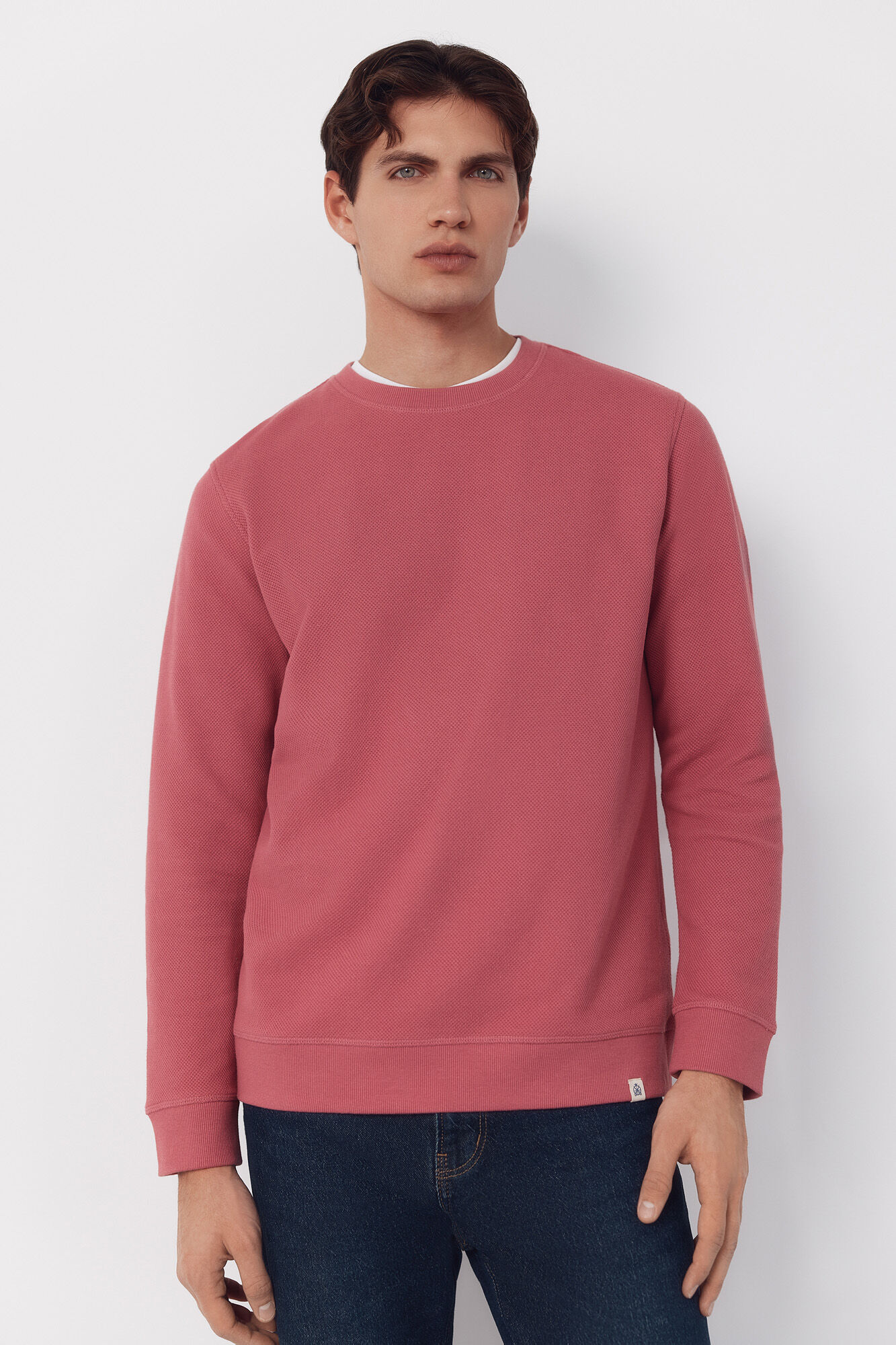 Cortefiel Textured crew neck sweatshirt Pink