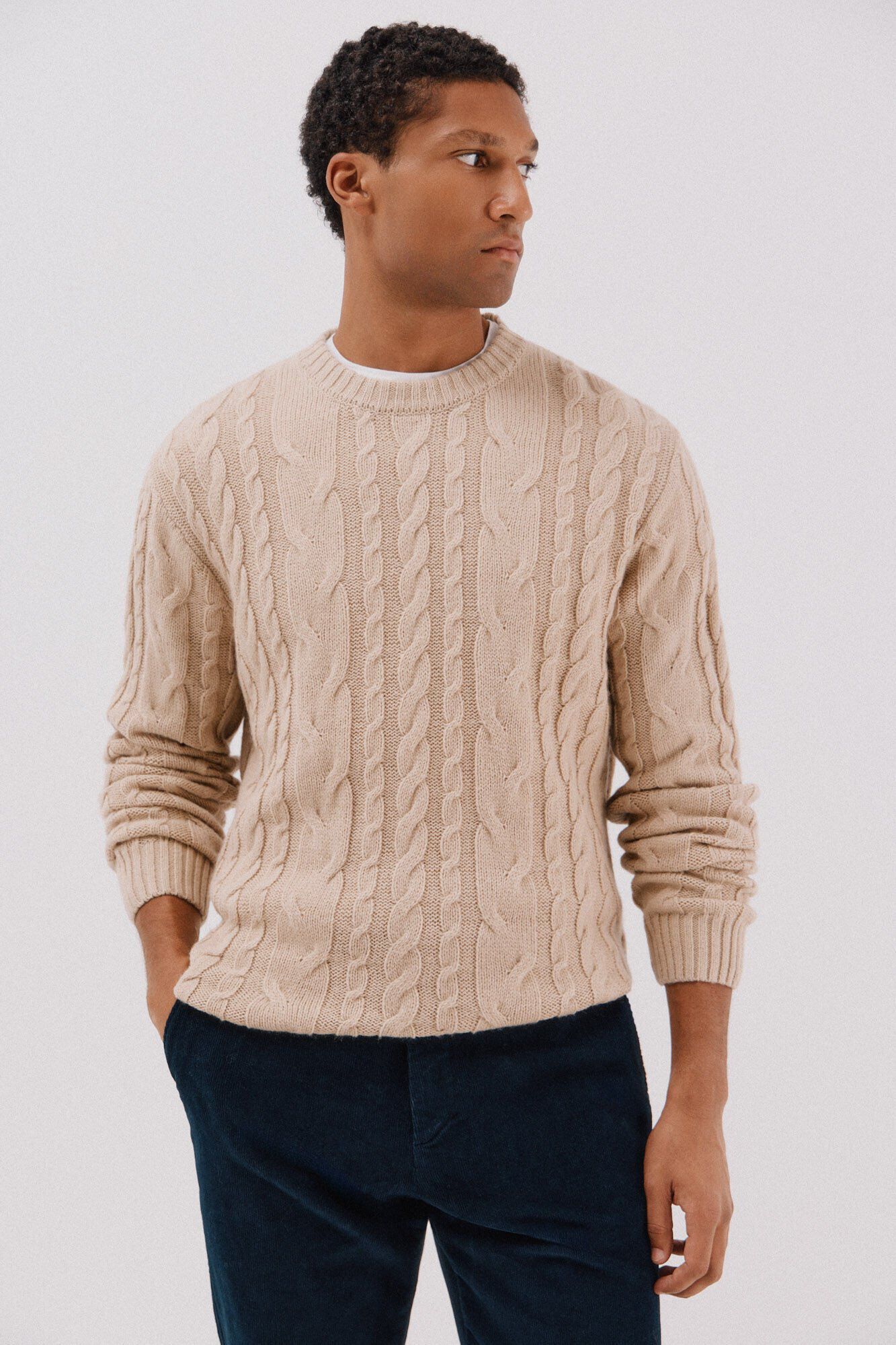 Cortefiel Su&eacute;ter de gola caixa de l&atilde; Tostado