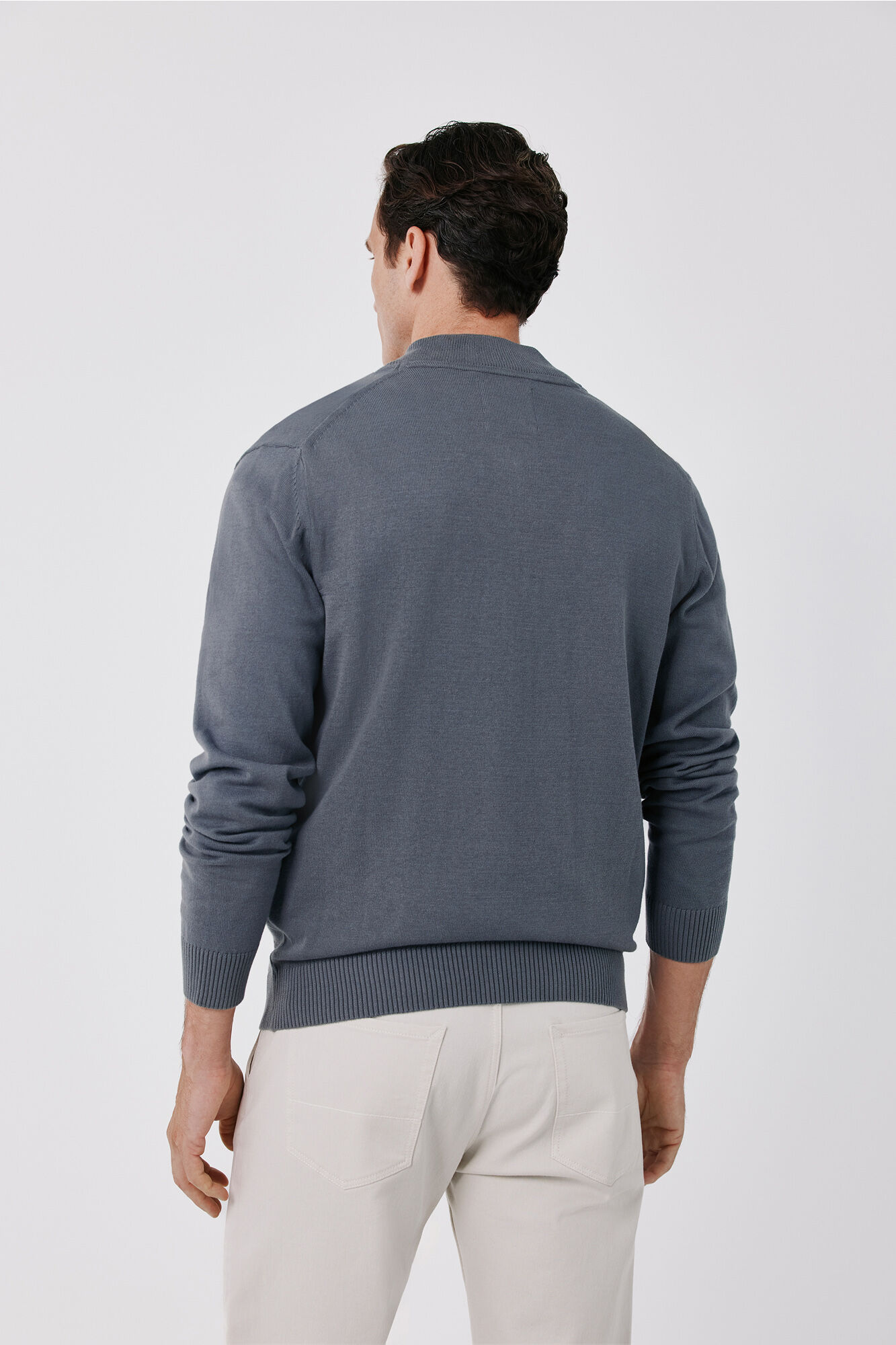 Cortefiel Cotton fine knit zip fastening cardigan Grey