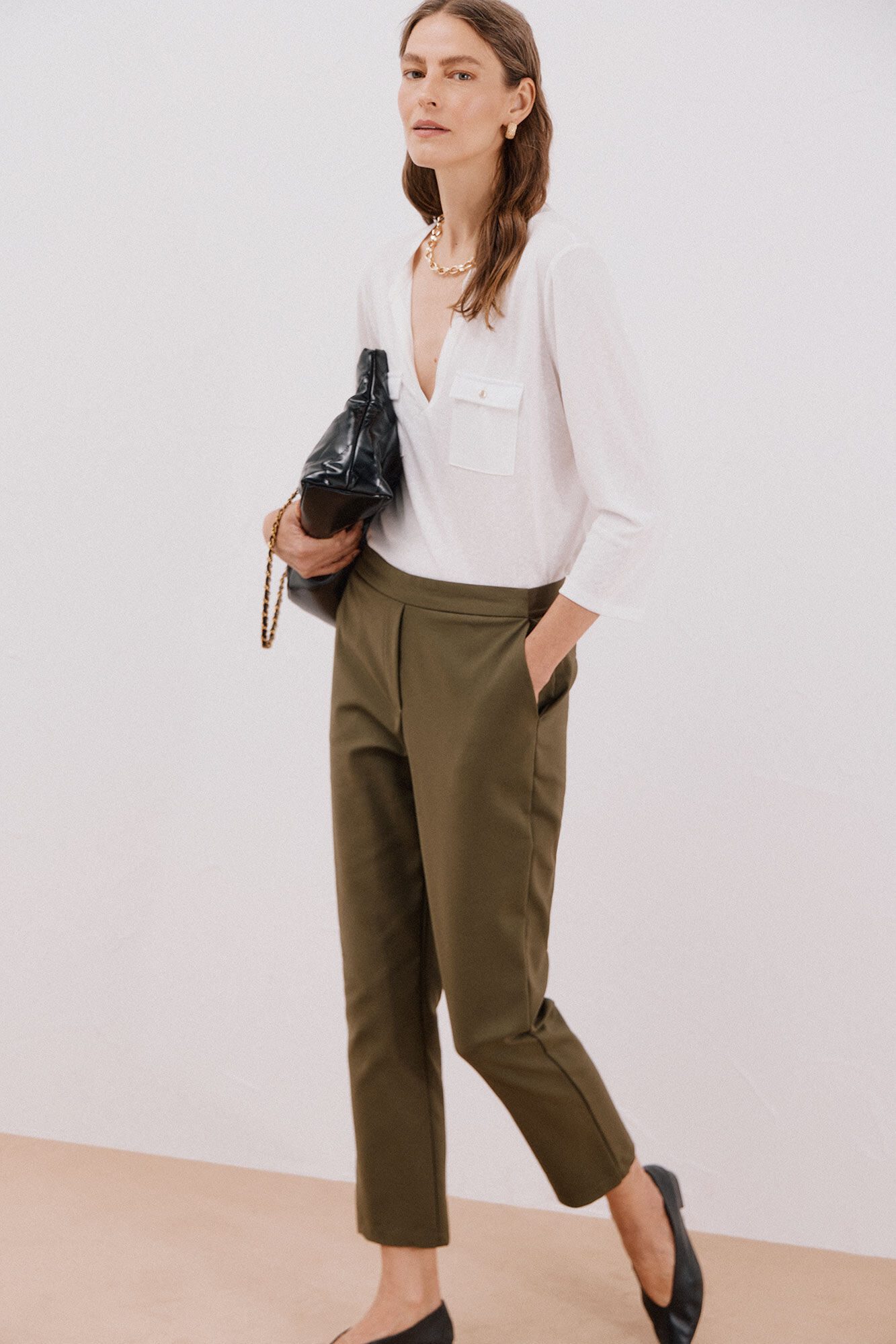 Cortefiel linen effect mandarin collar T-shirt White