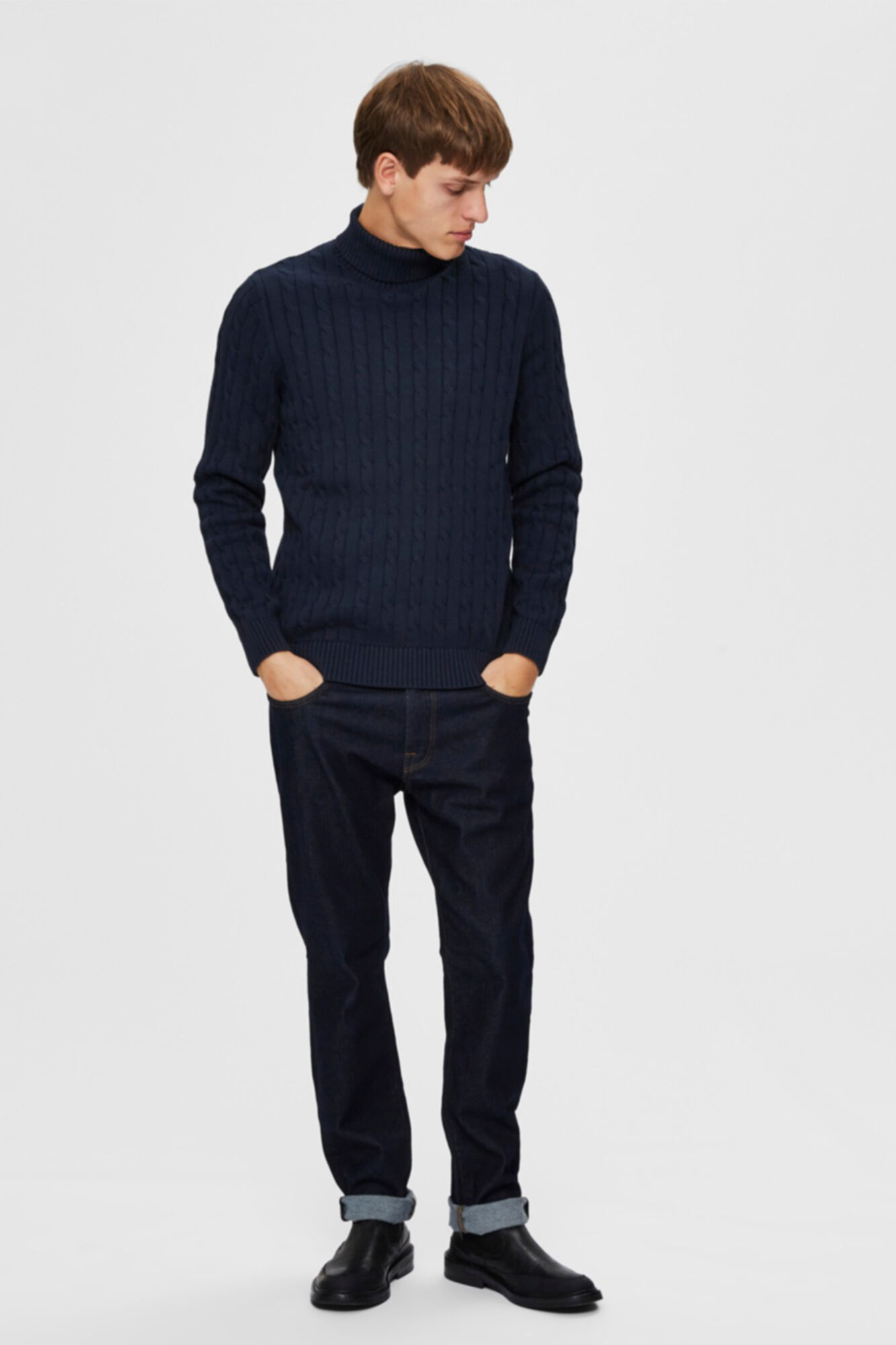 Selected Camisola de manga comprida de gola dobrada Azul