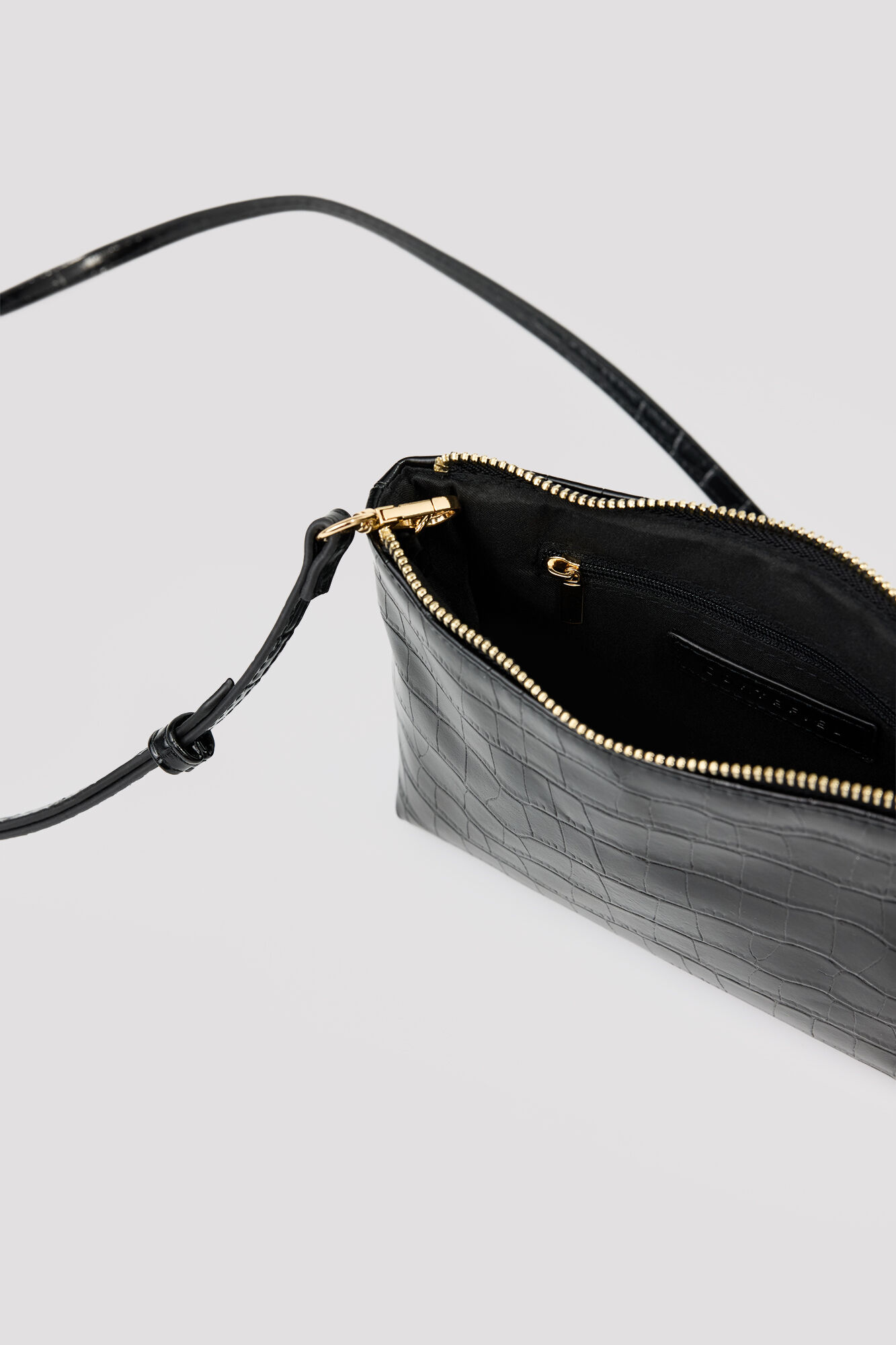 Cortefiel Crocodile effect crossbody wallet Black