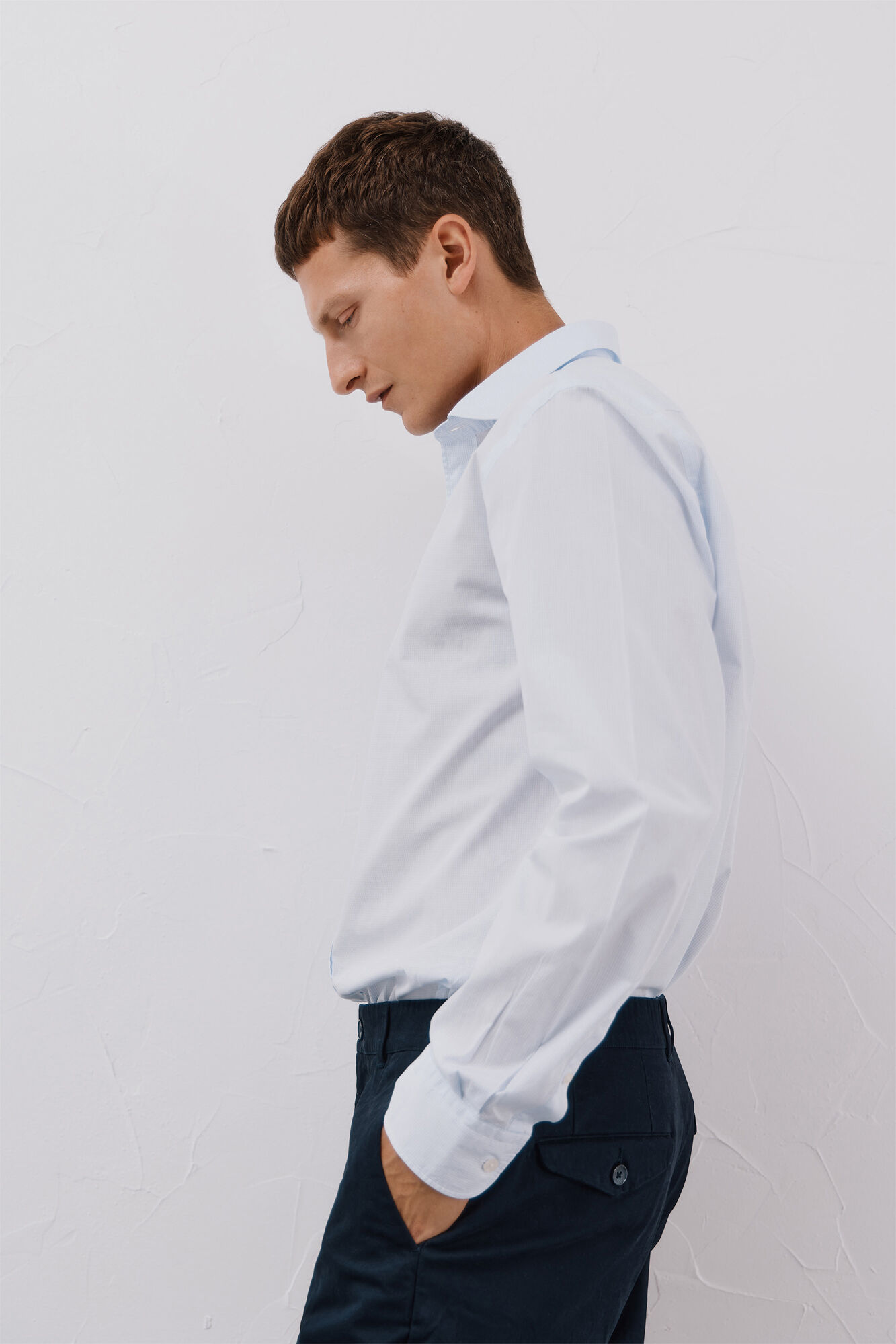 Cortefiel Micro-checkered cotton shirt Blue