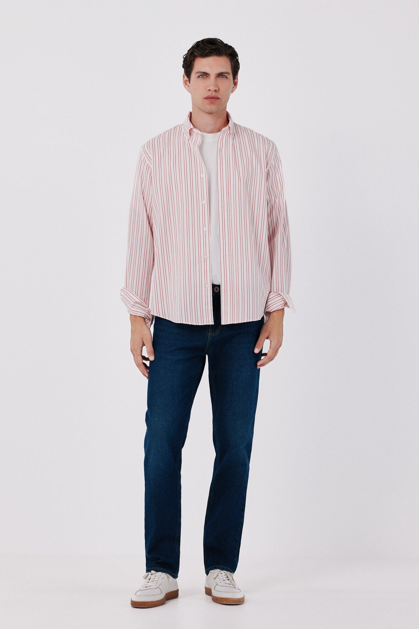 Cortefiel Camisa de riscas oxford leve Vermelho
