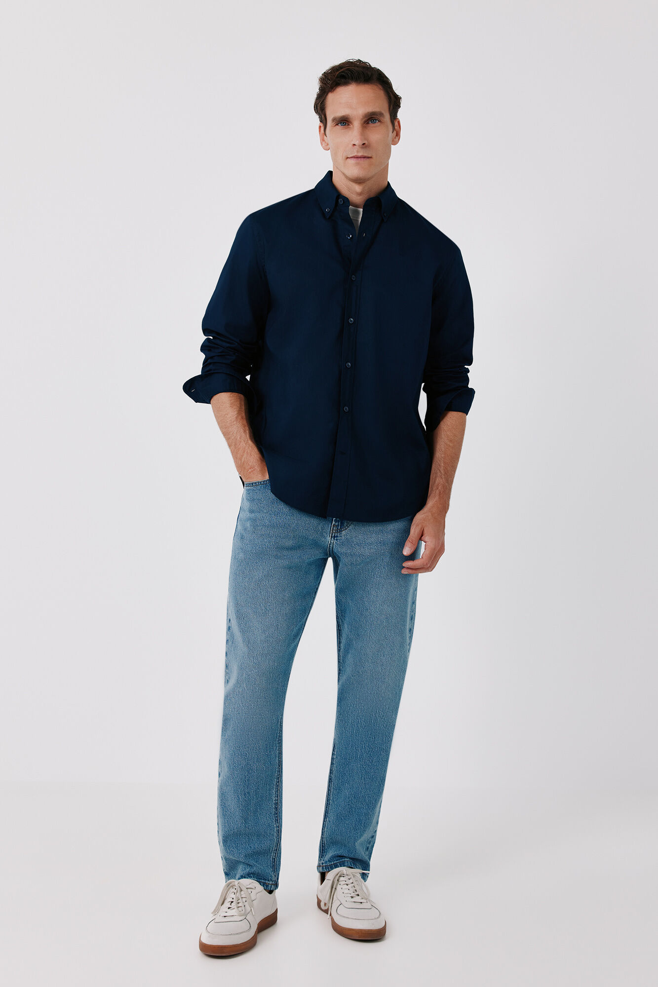 Cortefiel Plain light oxford shirt Navy