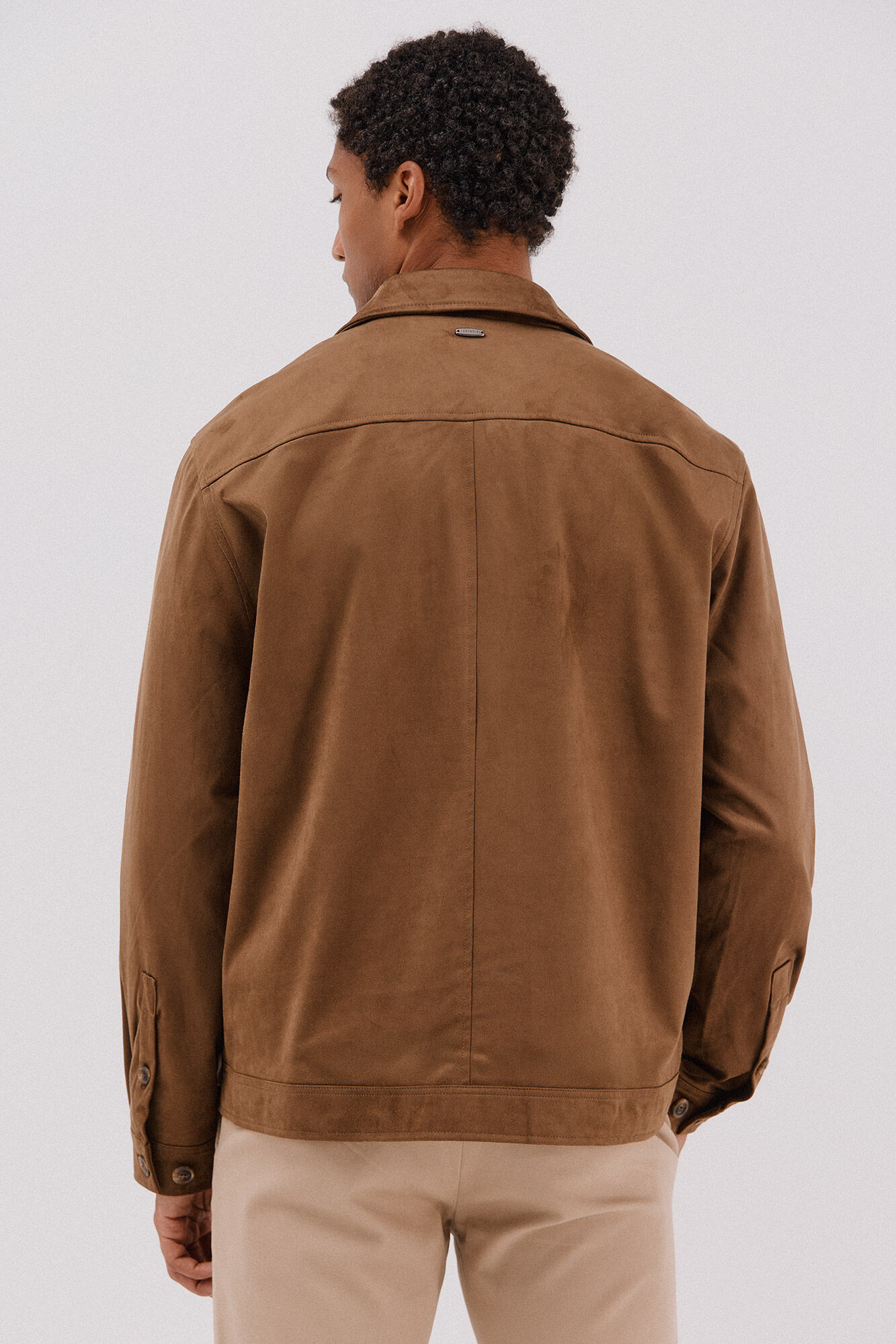 Cortefiel Faux leather overshirt Beige