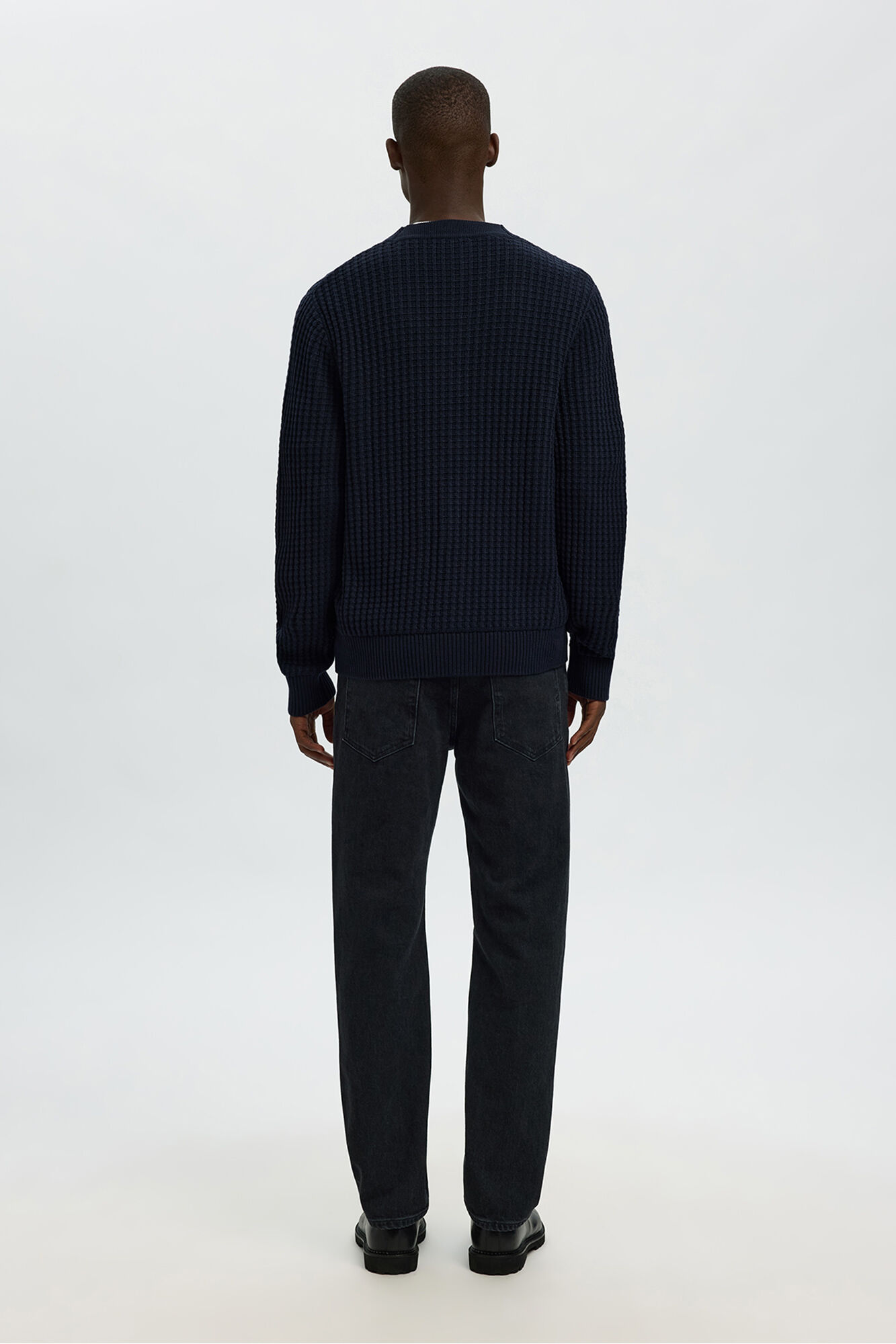 Selected 100% organic cotton V-neck cardigan  Navy