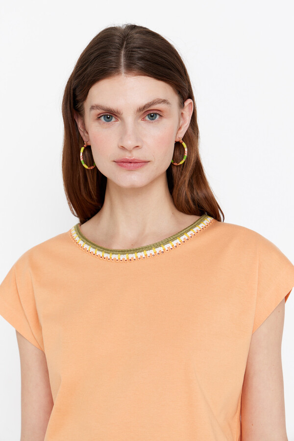 Cortefiel Camiseta detalle crochet Naranja