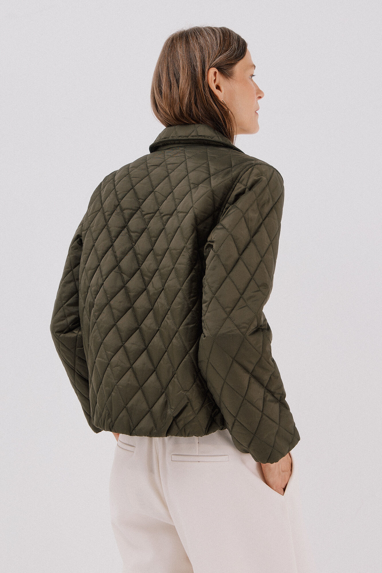 Cortefiel Quilted anorak with buttons Kaki