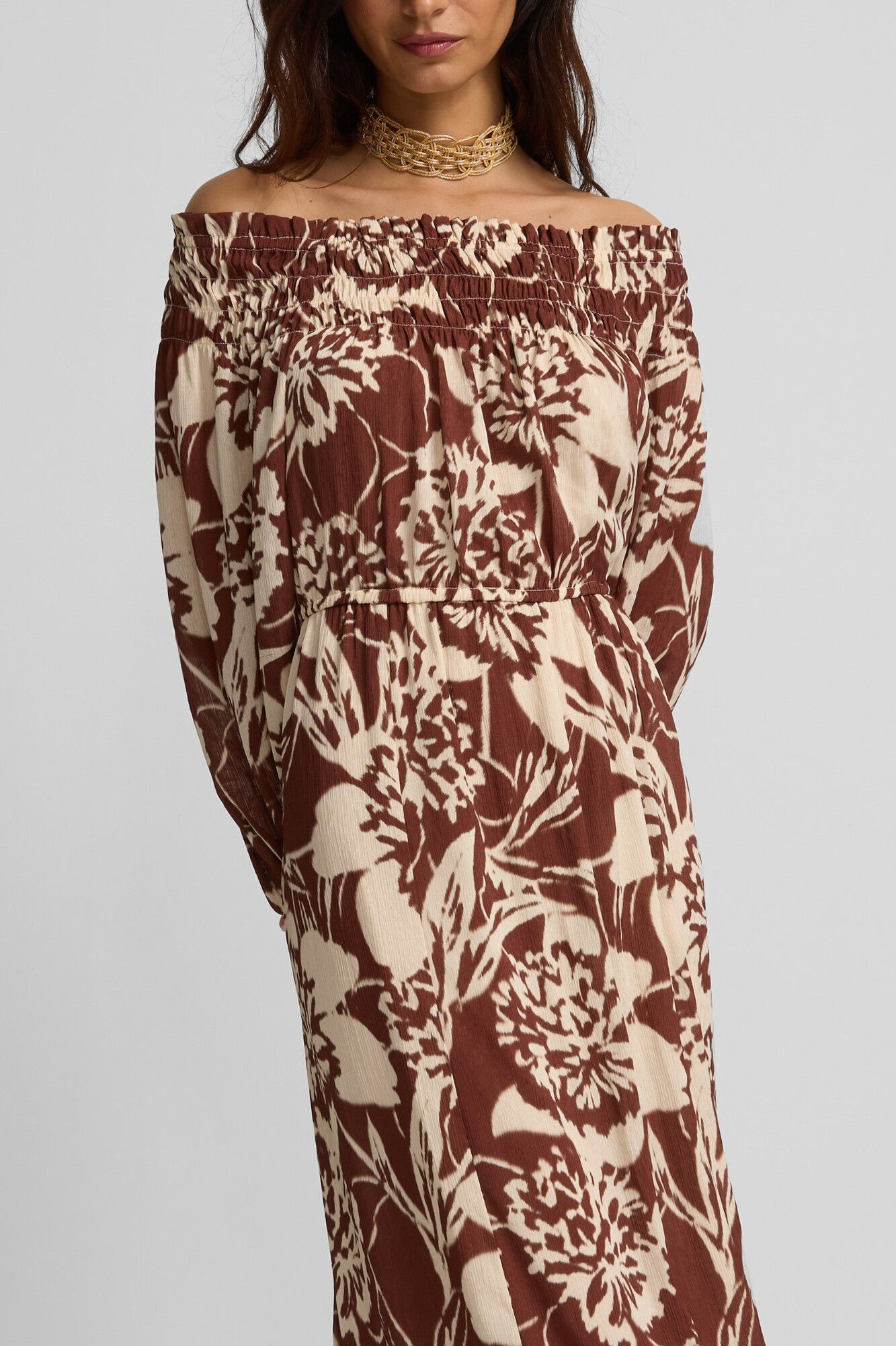 Silbon Strapless printed dress Brown
