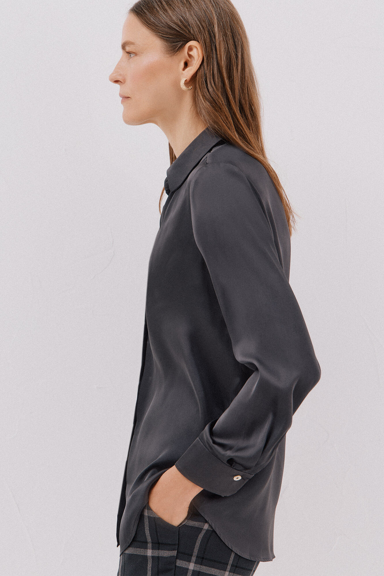 Cortefiel Satin-finish shirt Dark grey