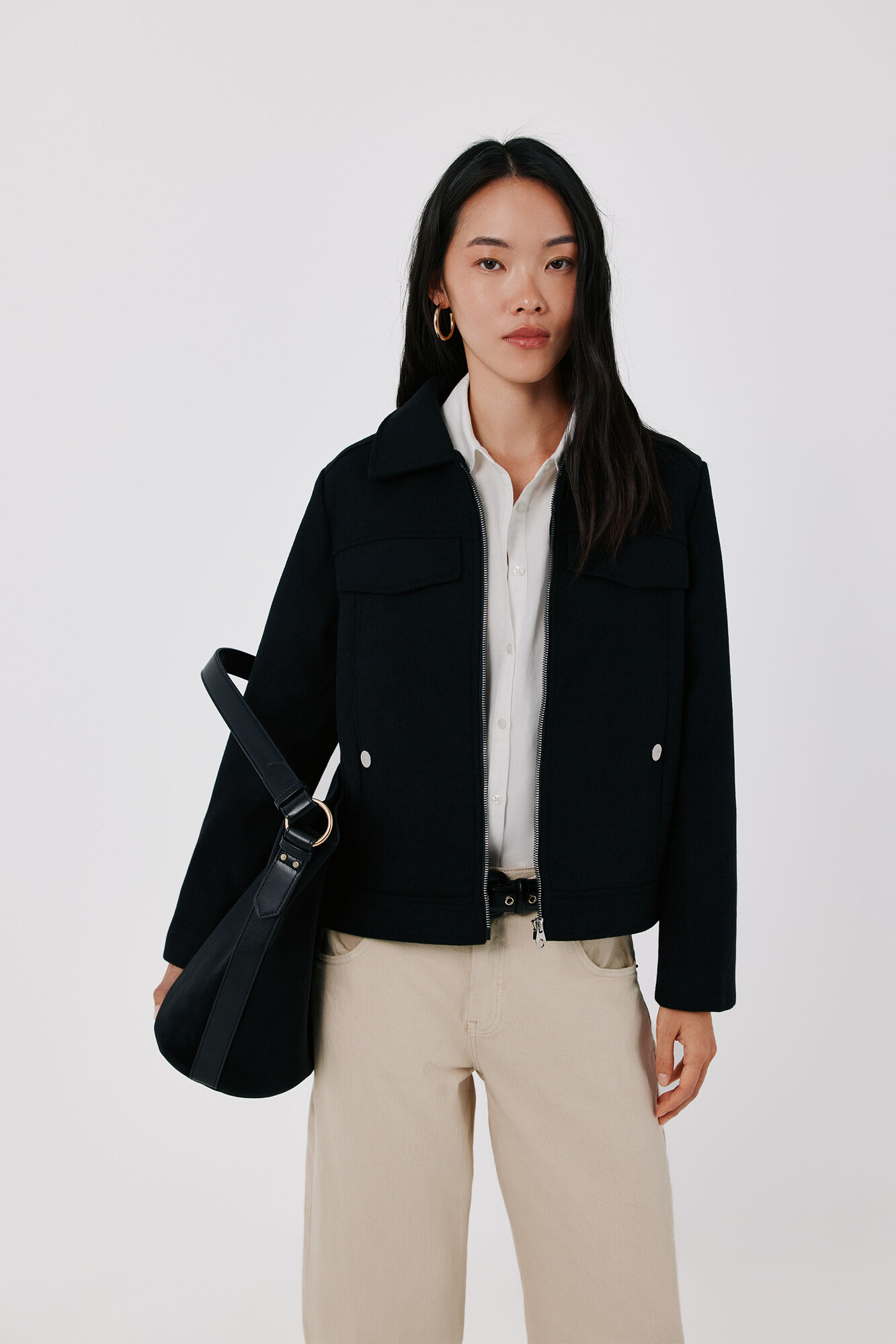Cortefiel Short zip fastening jacket Black