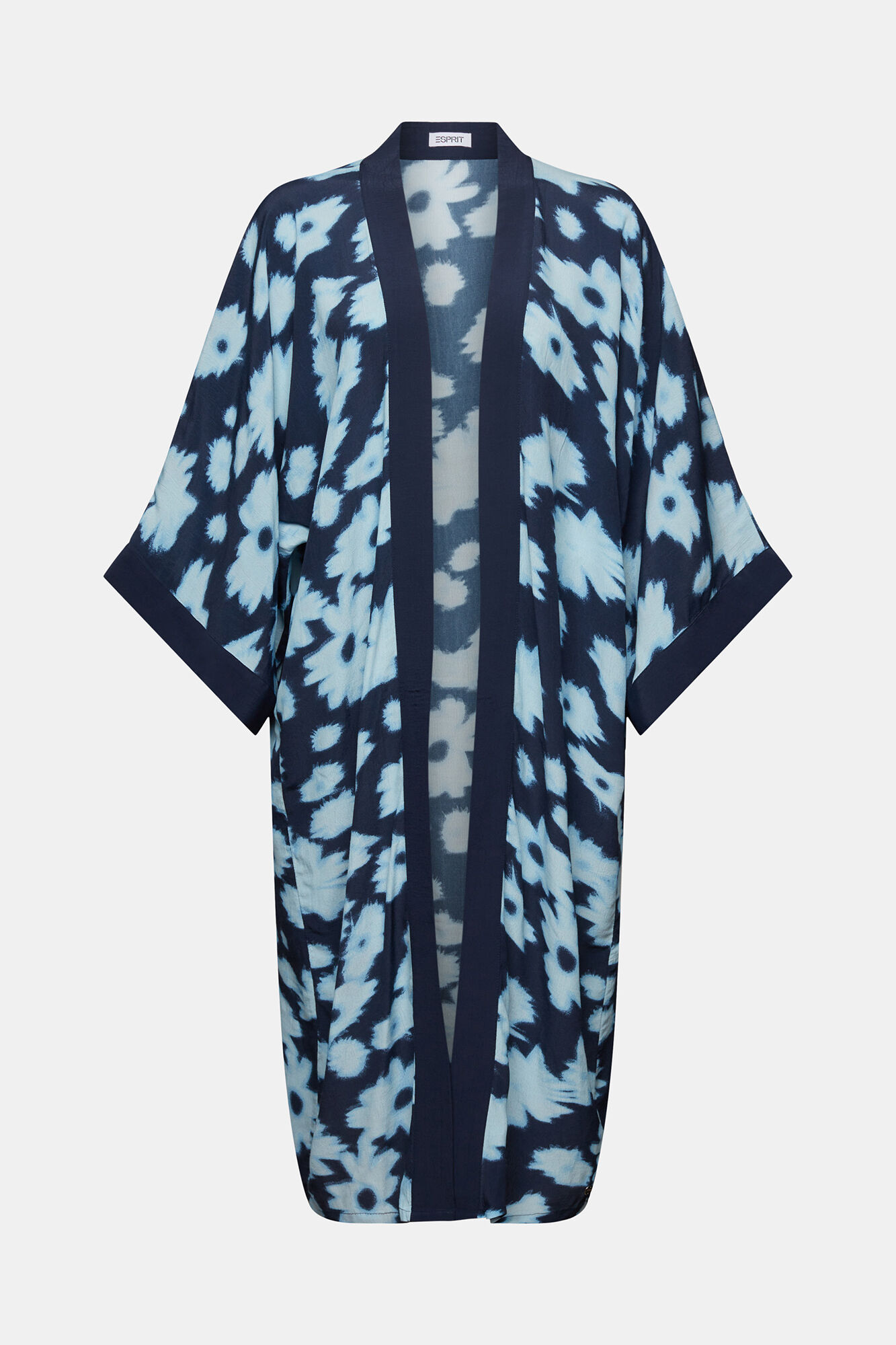 Esprit Long floral print kimono with Ecovero viscose Printed blue