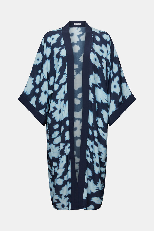 Cortefiel Kimono largo estampado floral con viscosa ecovero Azul