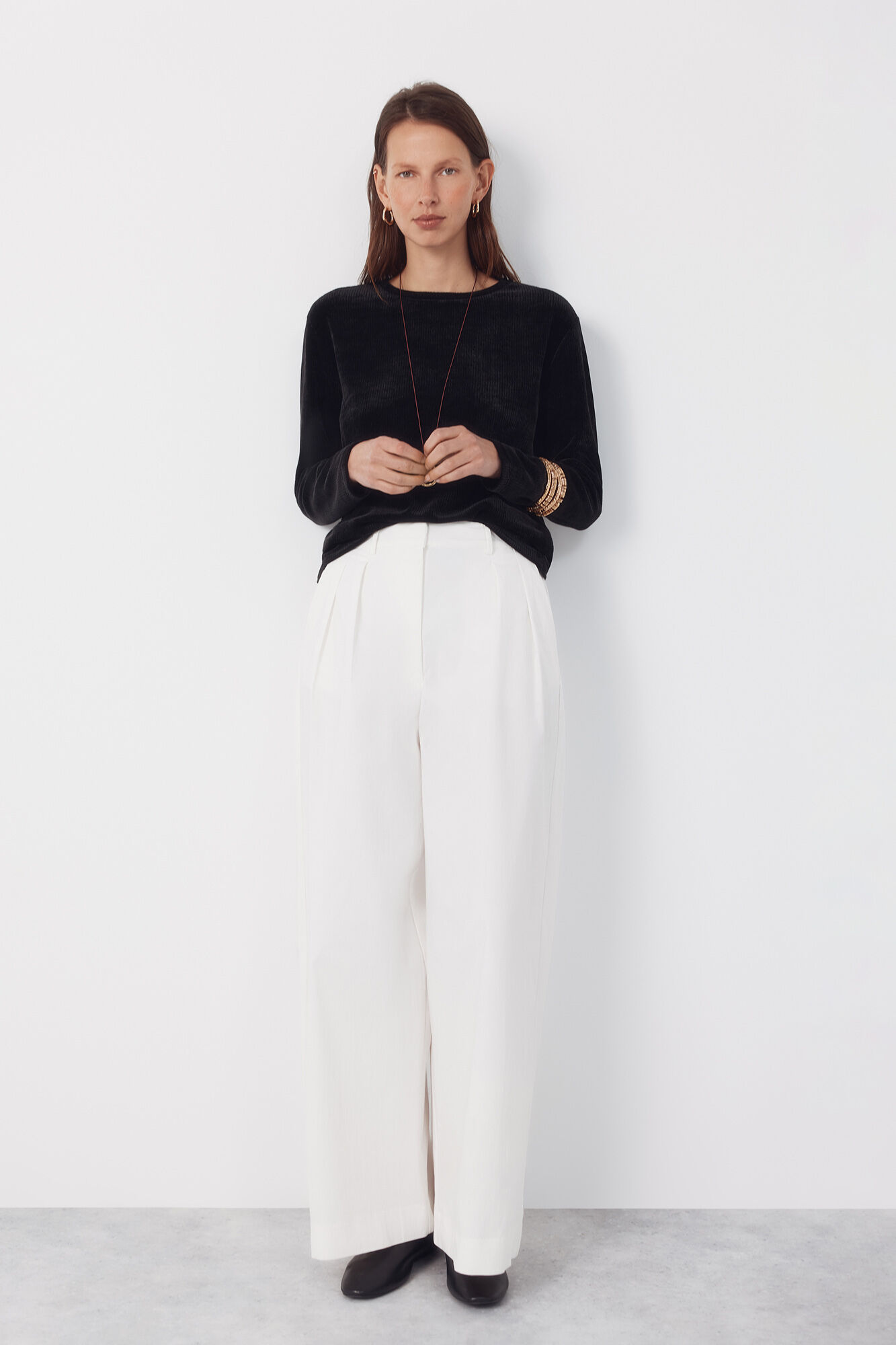 Cortefiel Camiseta de chenille Preto