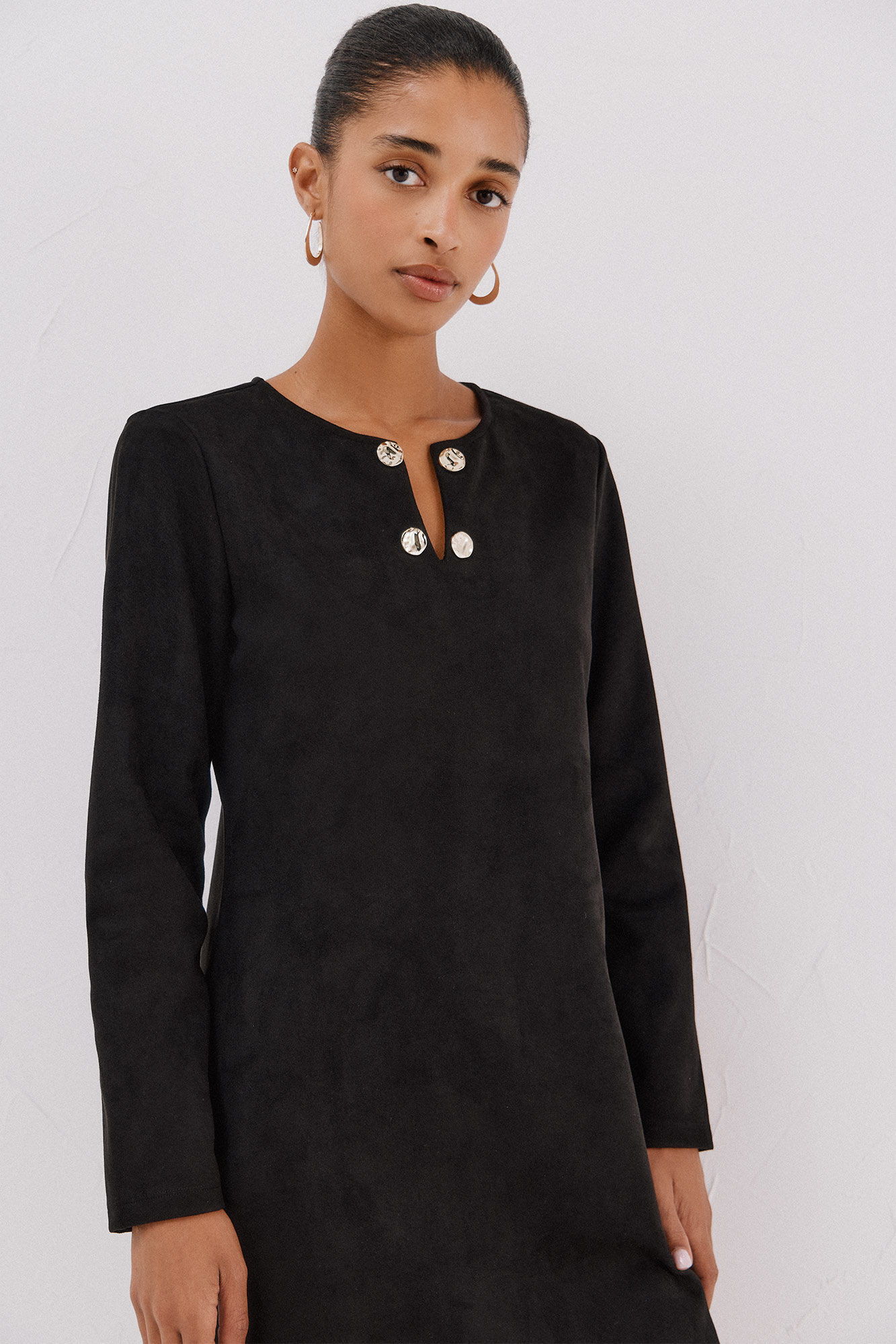 Cortefiel Vestido de camur&ccedil;a Preto